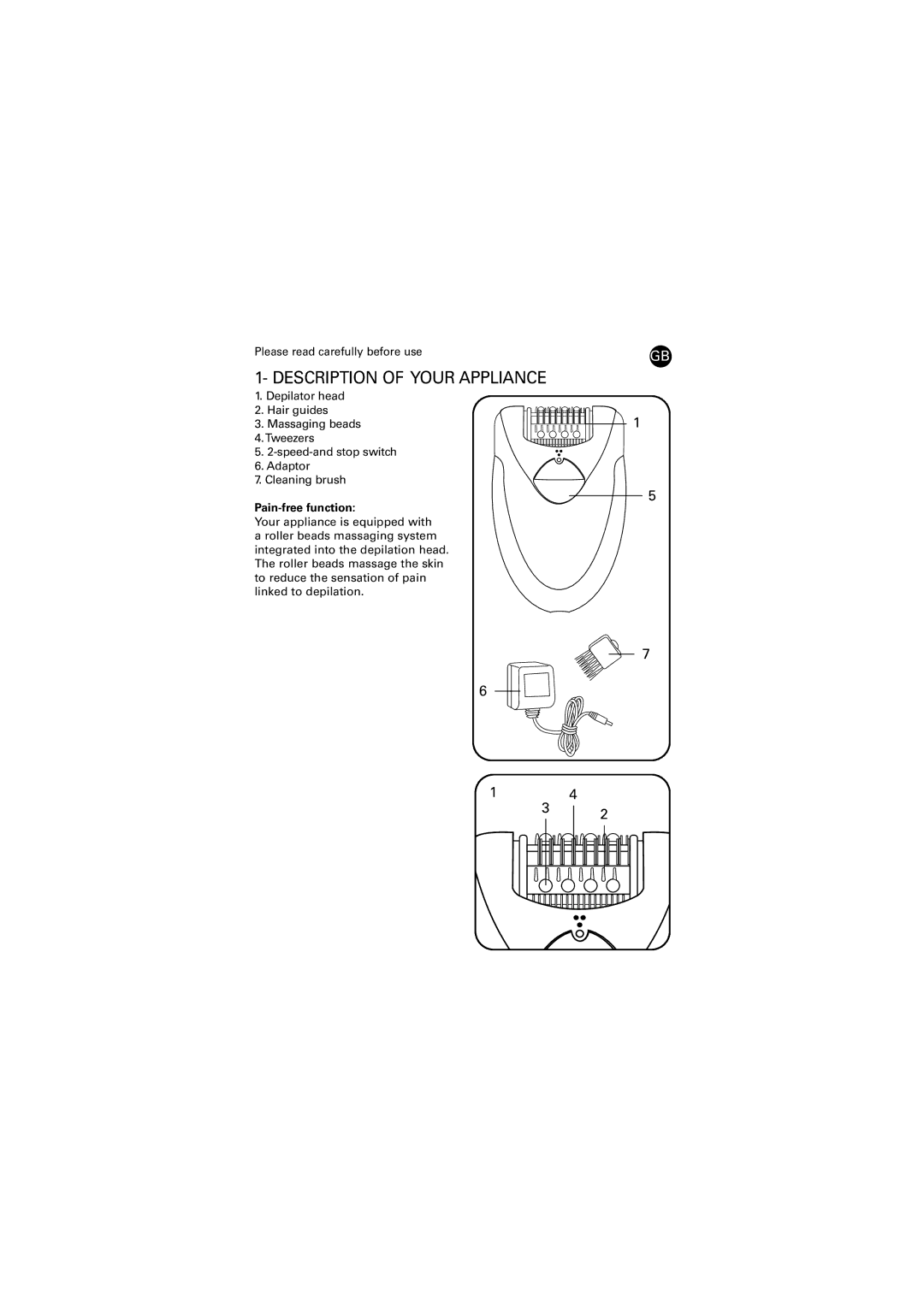 Rowenta EP304 manual Description of Your Appliance, Pain-free function 