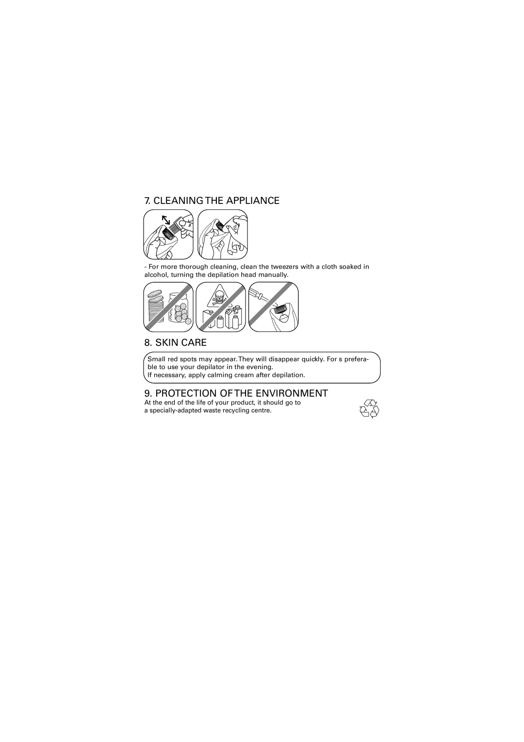 Rowenta EP304 manual Cleaning the Appliance, Skin Care, Protection of the Environment 