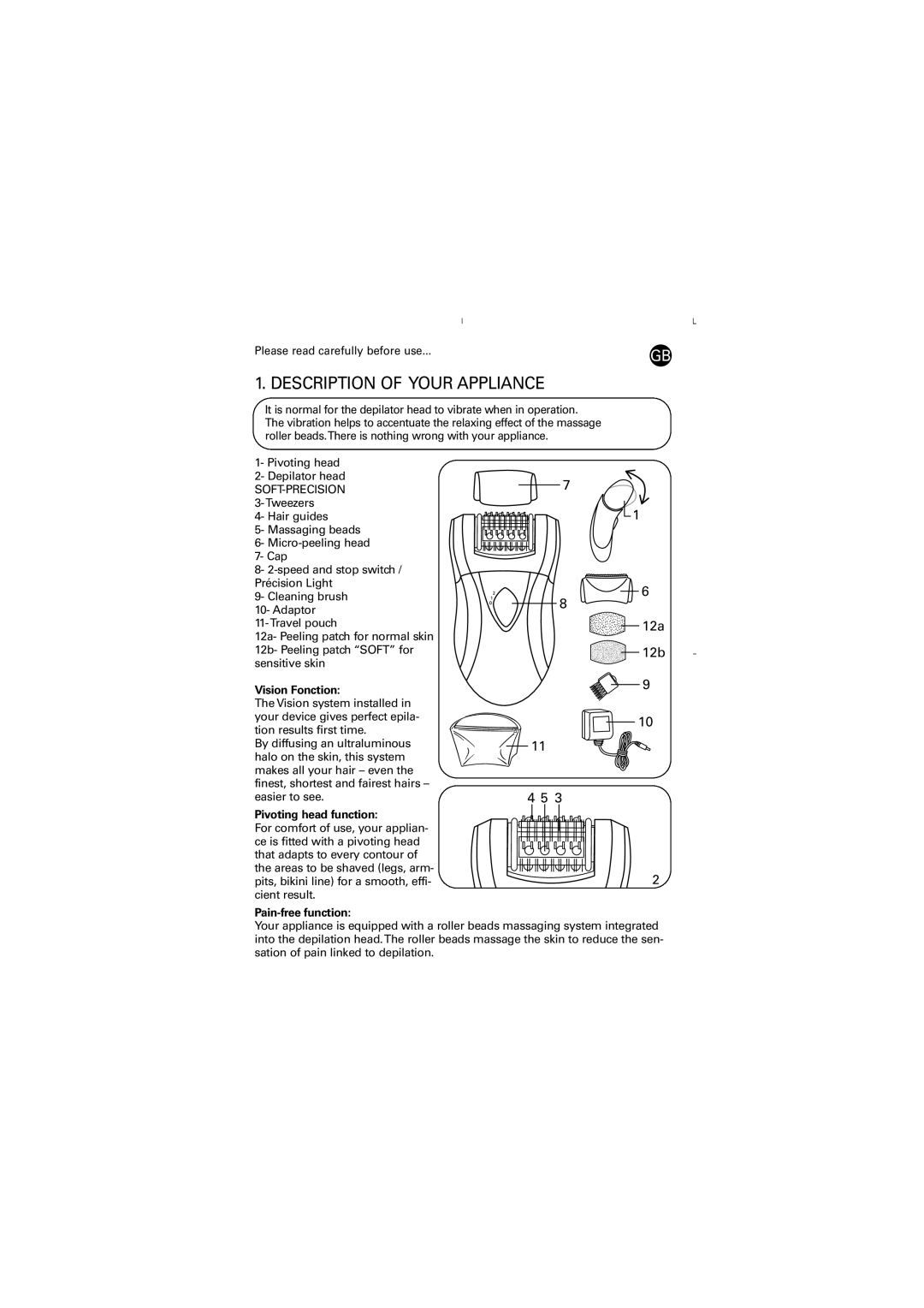 Rowenta EP8550 manual Description of Your Appliance, Vision Fonction 