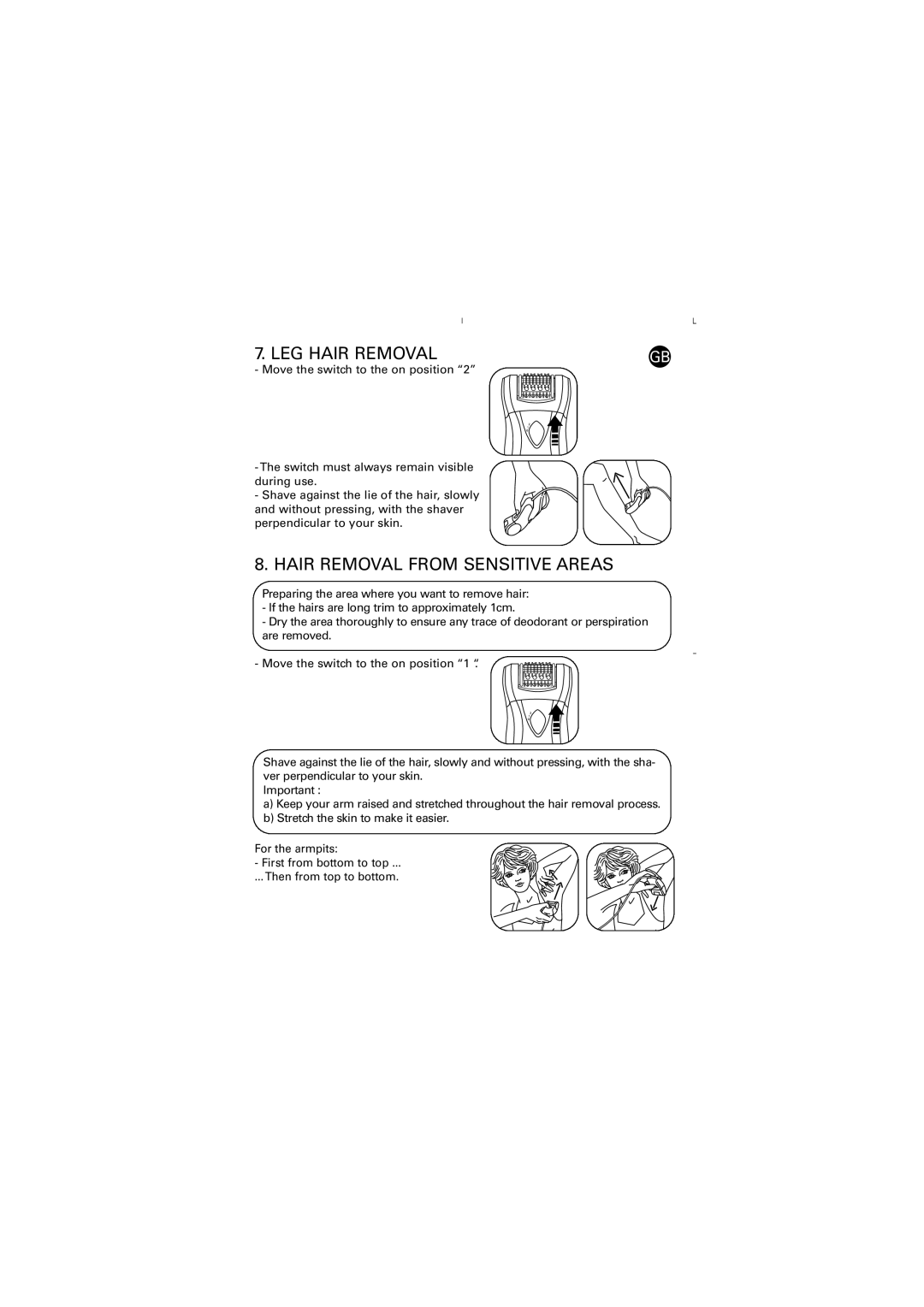 Rowenta EP8550 manual LEG Hair Removal, Hair Removal from Sensitive Areas 