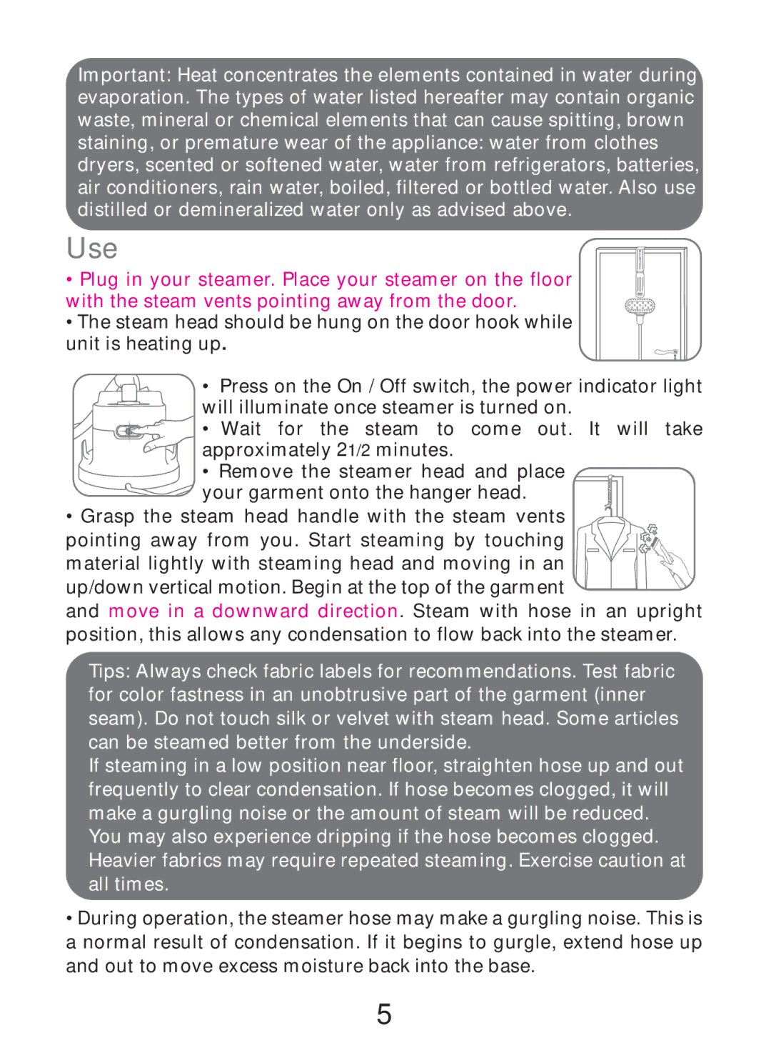 Rowenta GARMENT STEAMER manual Use 