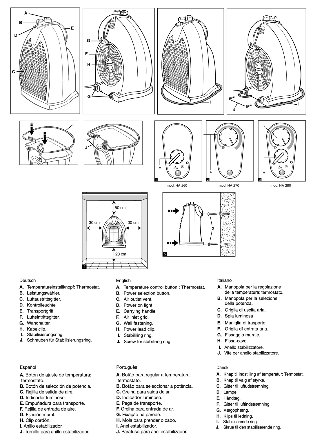 Rowenta HA 270, HA 280, HA 260 manual 50 cm 