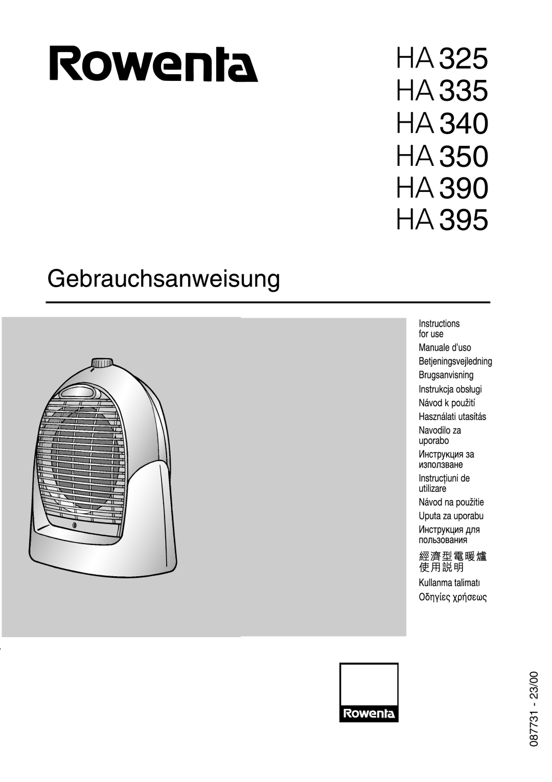 Rowenta HA 390, HA 395, HA 350, HA 335, HA 325, HA 340 manual 325 335 340 350 