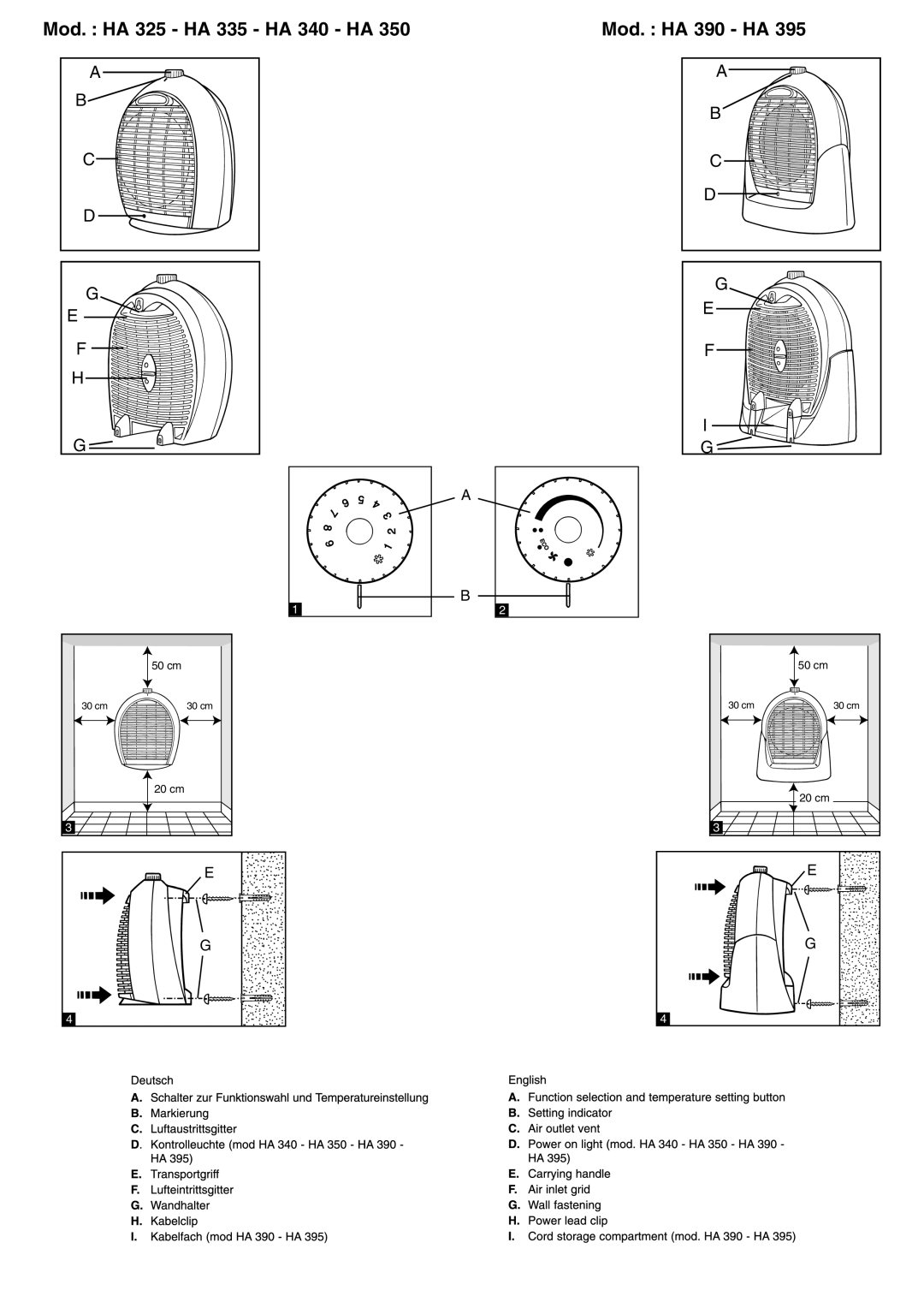 Rowenta HA 350, HA 395, HA 390 manual Mod. HA 325 HA 335 HA 340 HA 