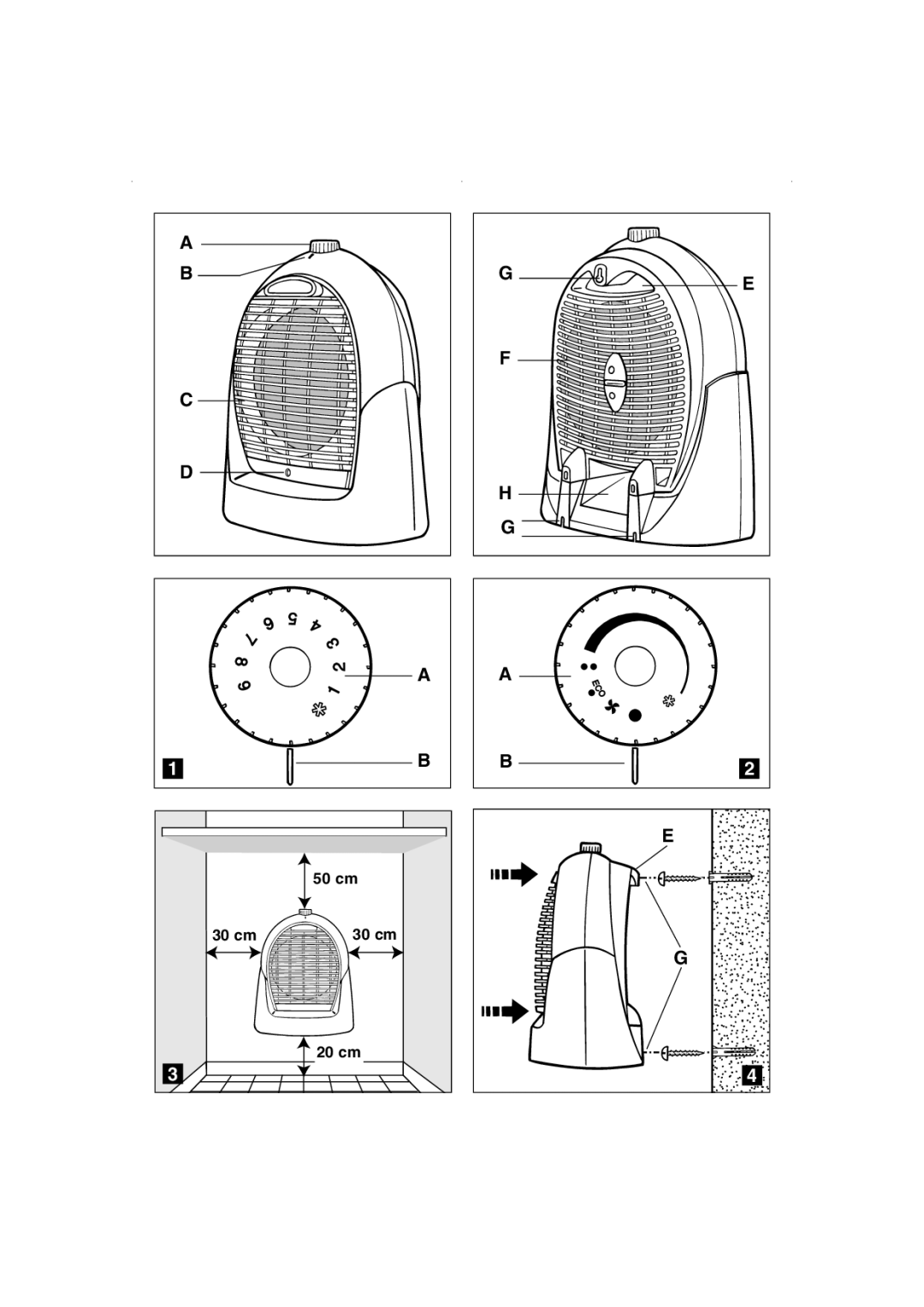 Rowenta HA 435, HA 425, HA 475 manual 50 cm 30 cm 20 cm 