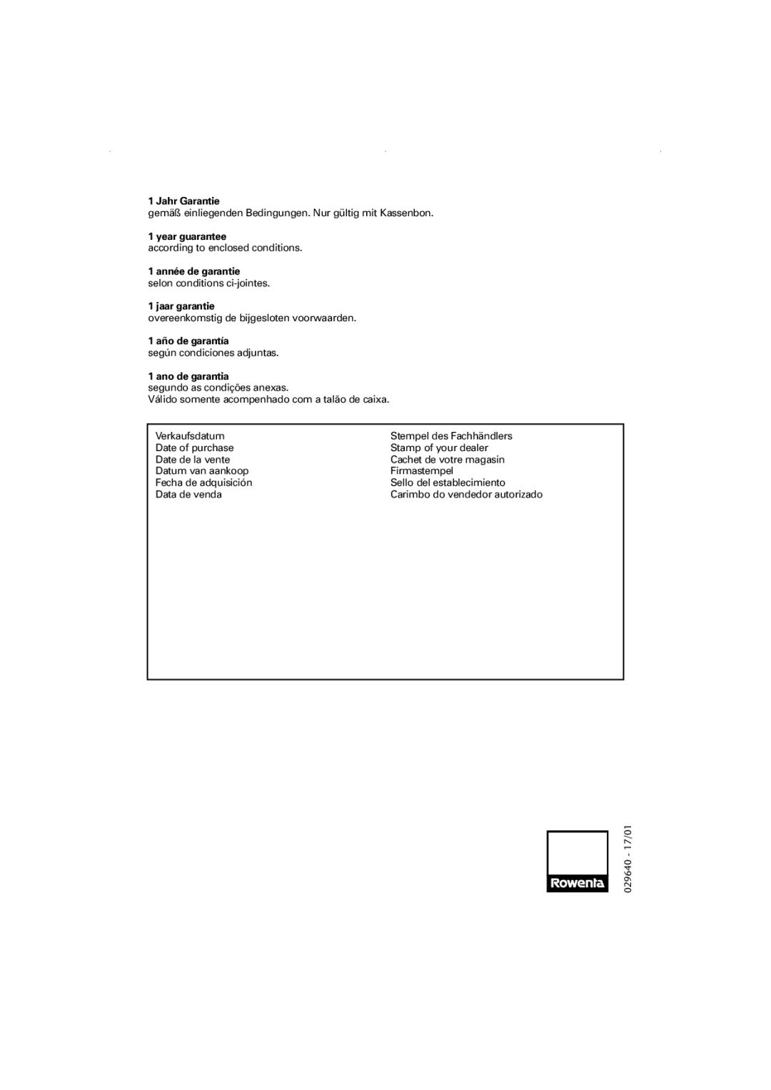 Rowenta HA 425, HA 475, HA 435 manual Jahr Garantie 