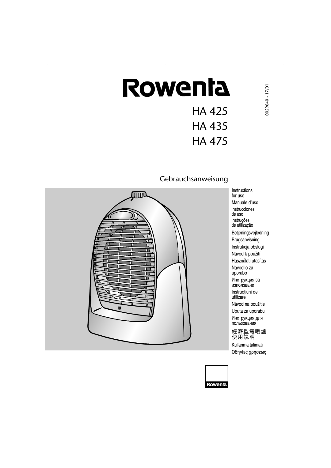 Rowenta HA 475, HA 425, HA 435 manual Ha Ha Ha, Gebrauchsanweisung, 0029640 - 17/01 