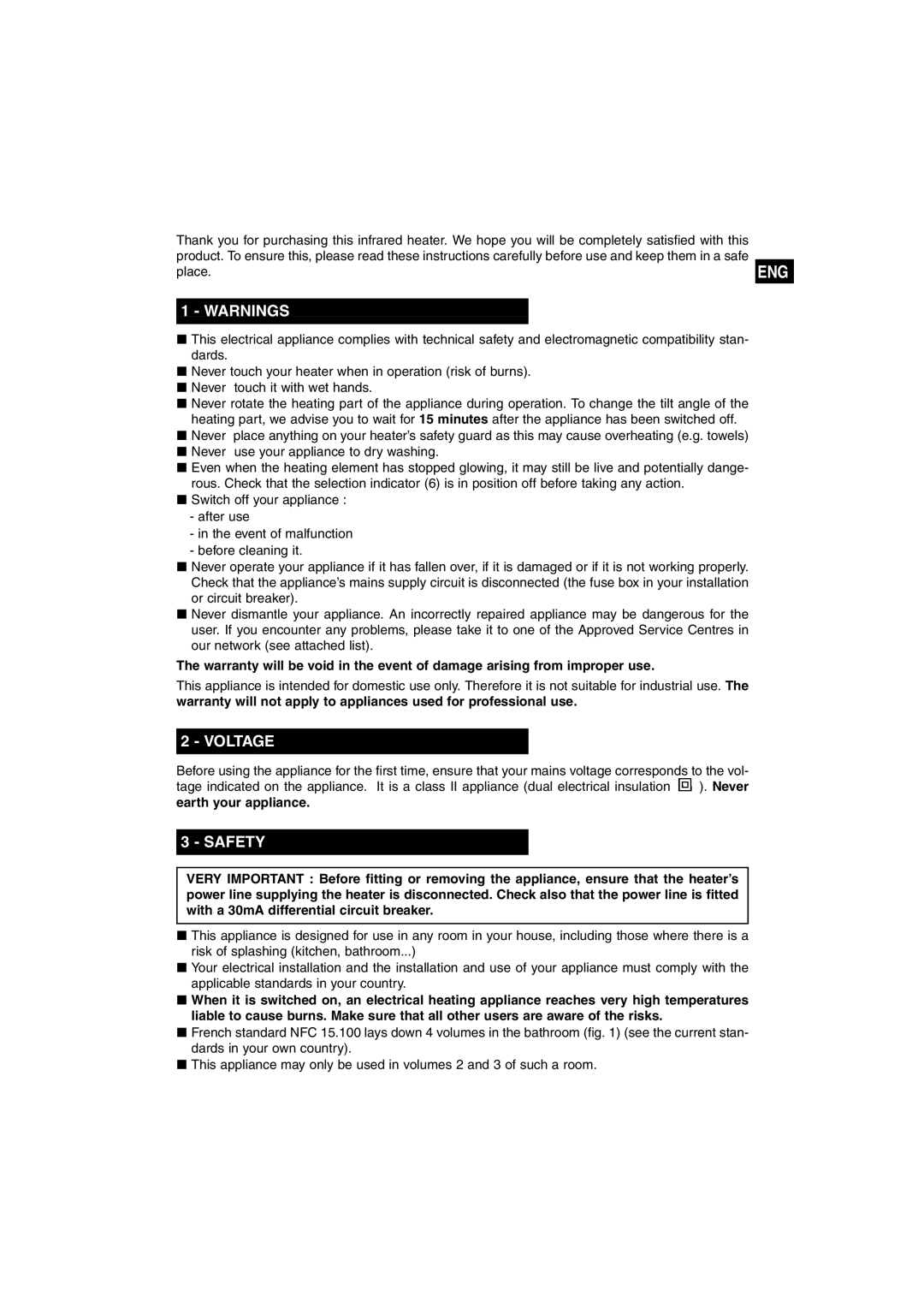 Rowenta IR 100, IR 200, IR 150 manual Voltage, Safety 