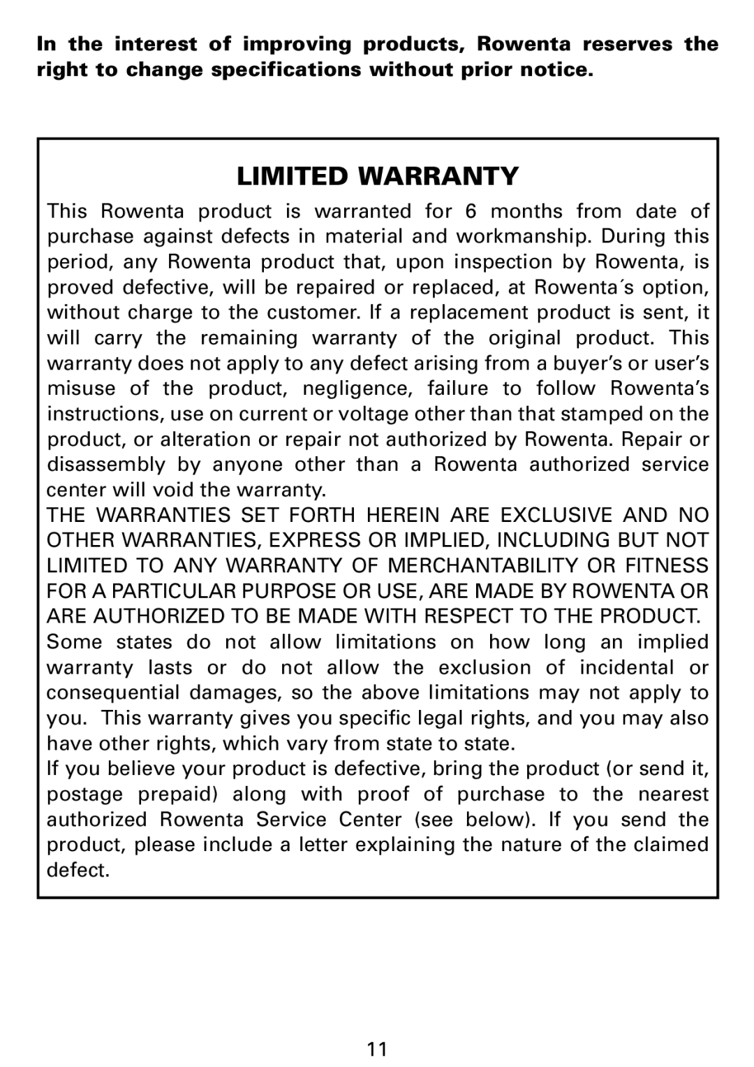 Rowenta IS9000 manual Limited Warranty 