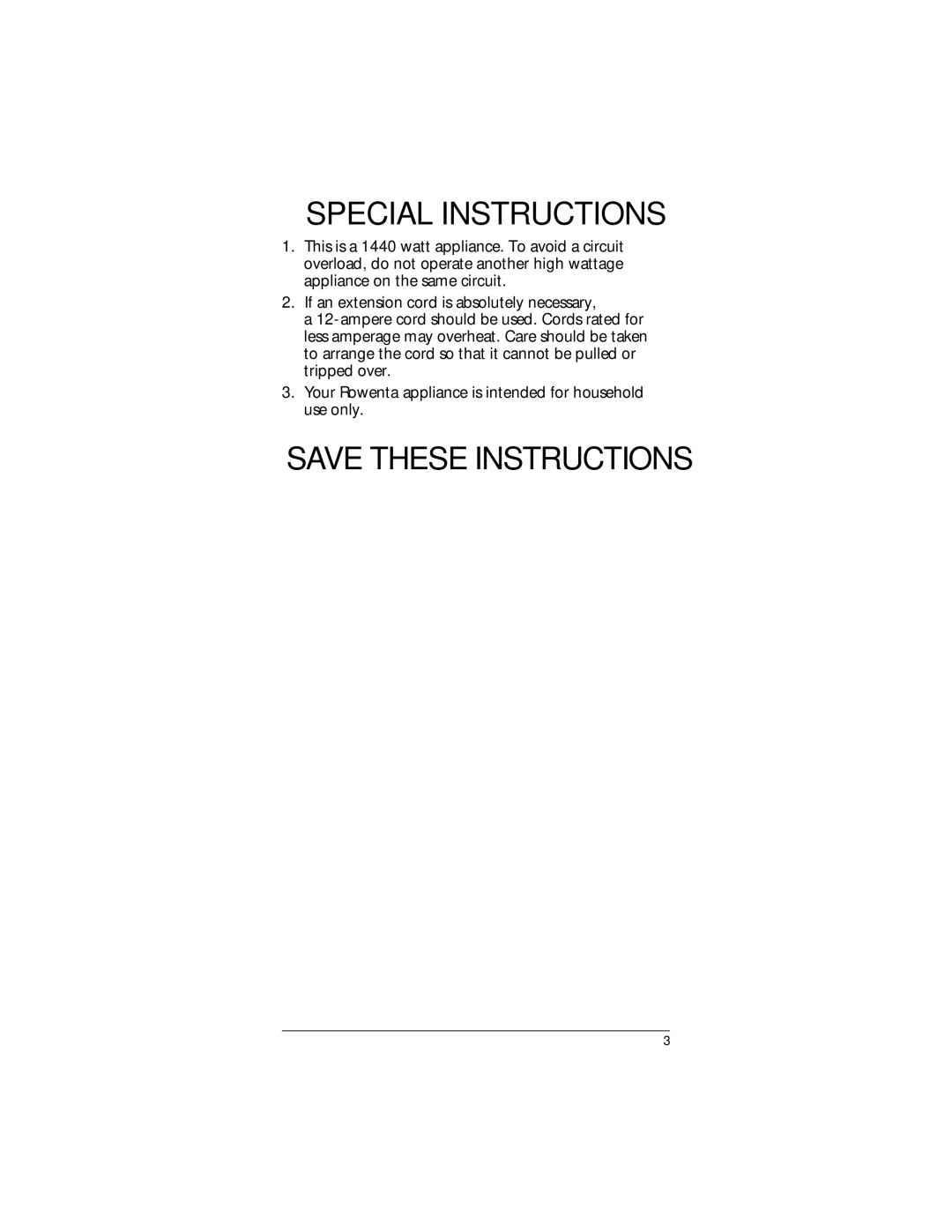 Rowenta P2 Professional manual Special Instructions 