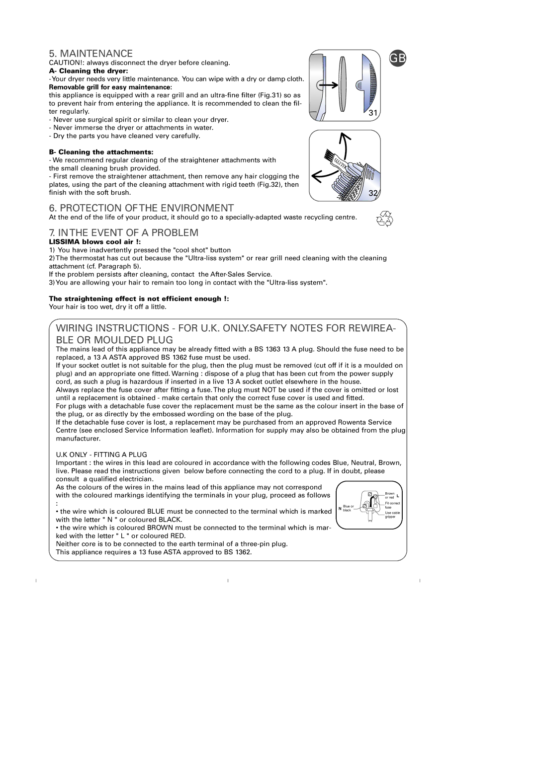 Rowenta PH570 manual Maintenance, Protection of the Environment, Event of a Problem 