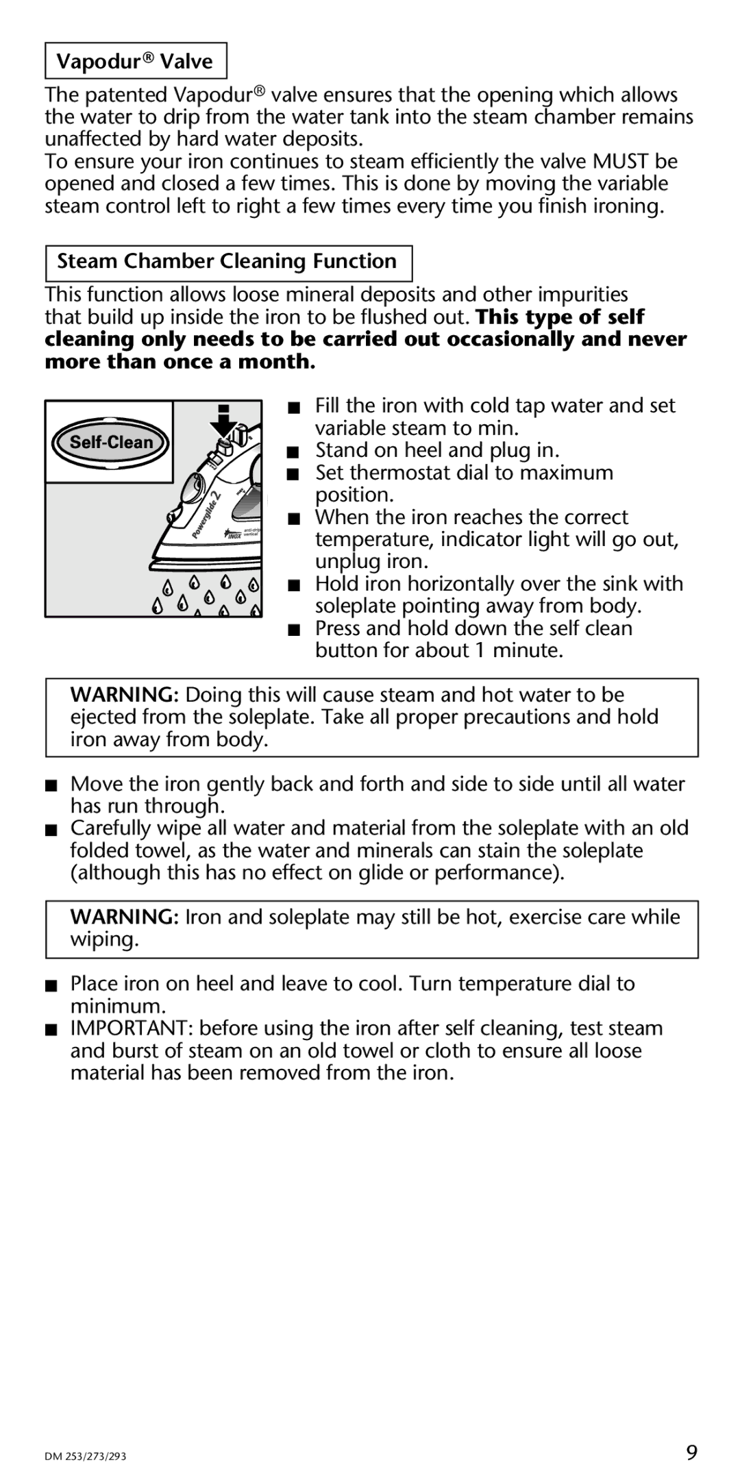 Rowenta Powerglide 2 manual Vapodur Valve, Steam Chamber Cleaning Function 