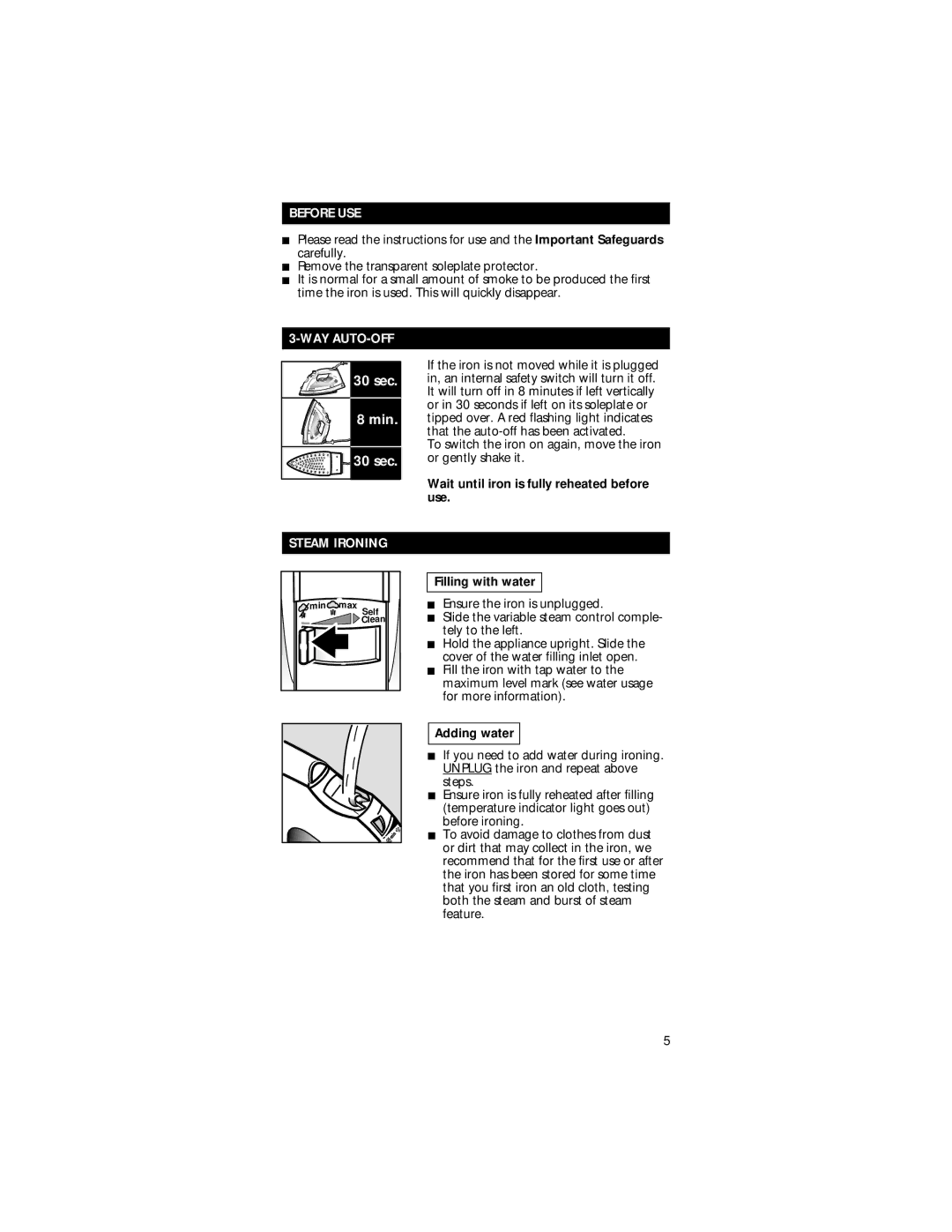 Rowenta Precision Steam Iron manual Before USE, Way Auto-Off, Steam Ironing 