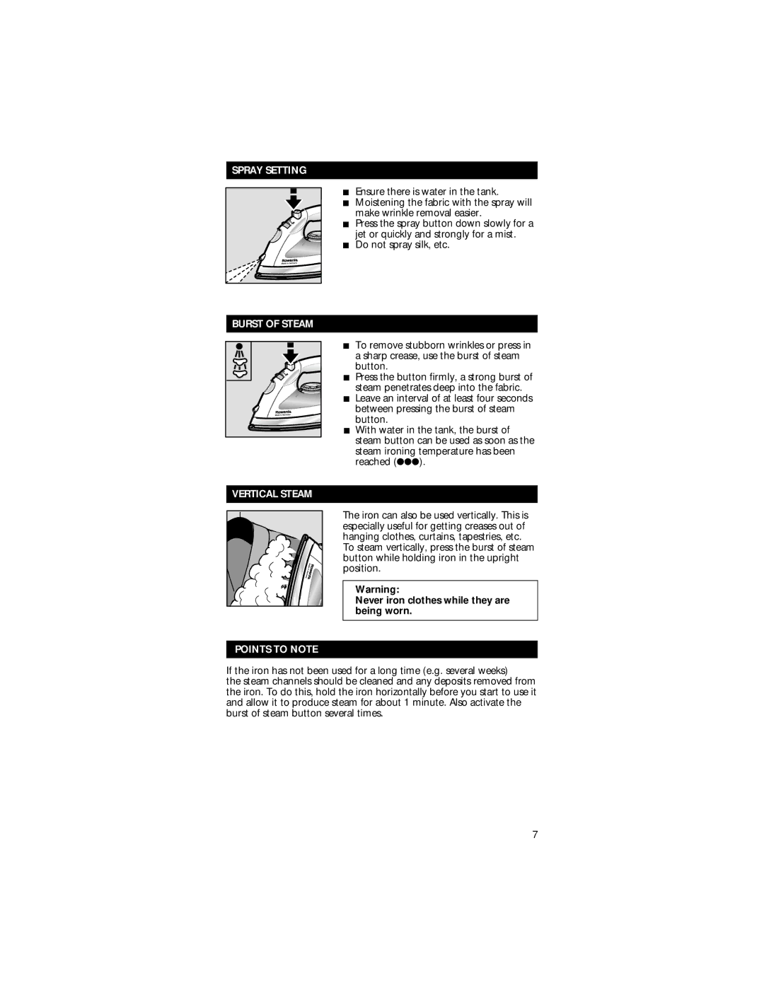 Rowenta Precision Steam Iron Spray Setting, Burst of Steam, Vertical Steam, Never iron clothes while they are being worn 