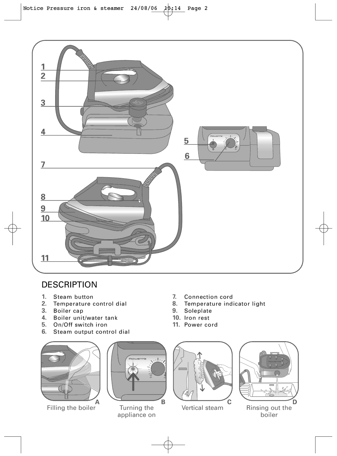 Rowenta Pressure iron & steamer manual Description 