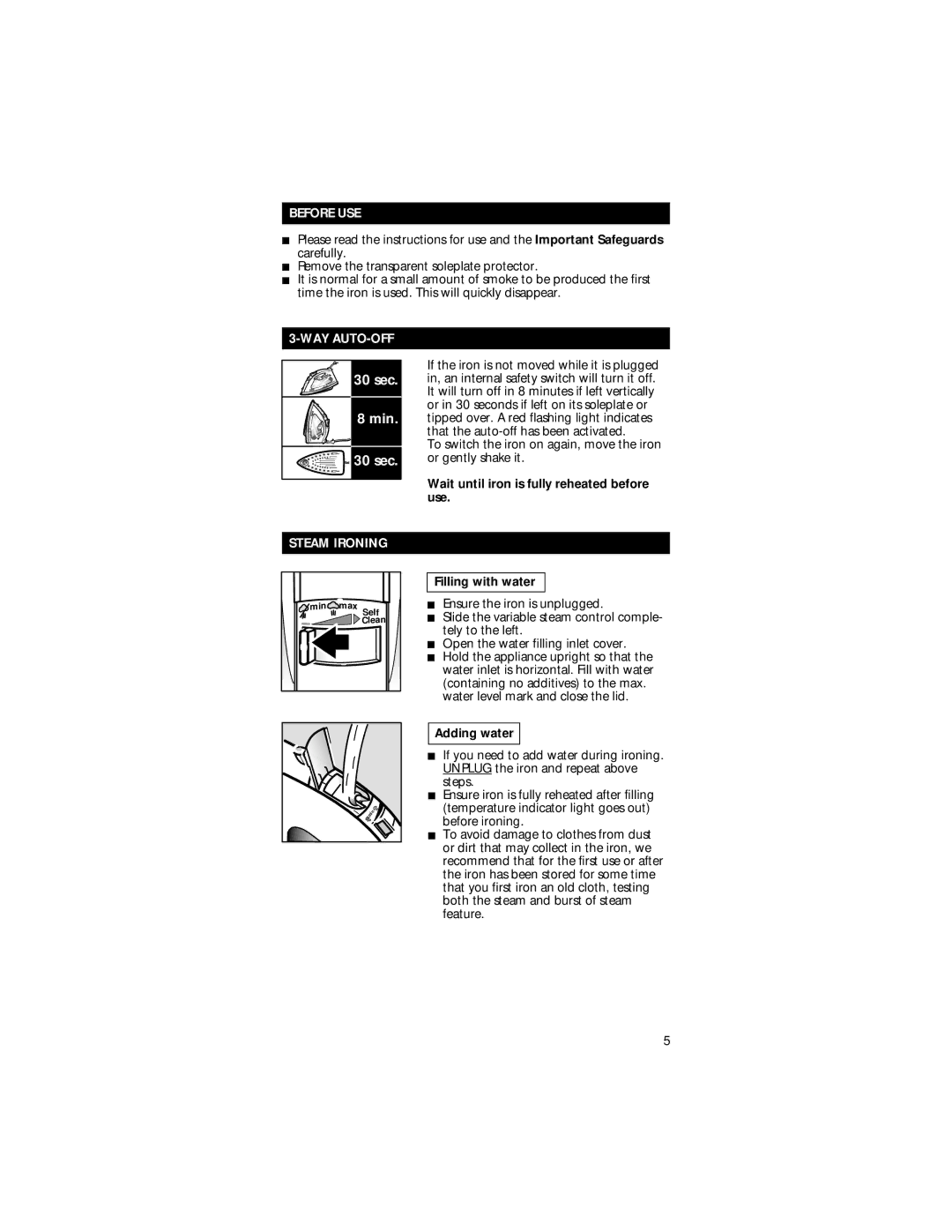 Rowenta Professional Steam Iron manual Before USE, Way Auto-Off, Steam Ironing 