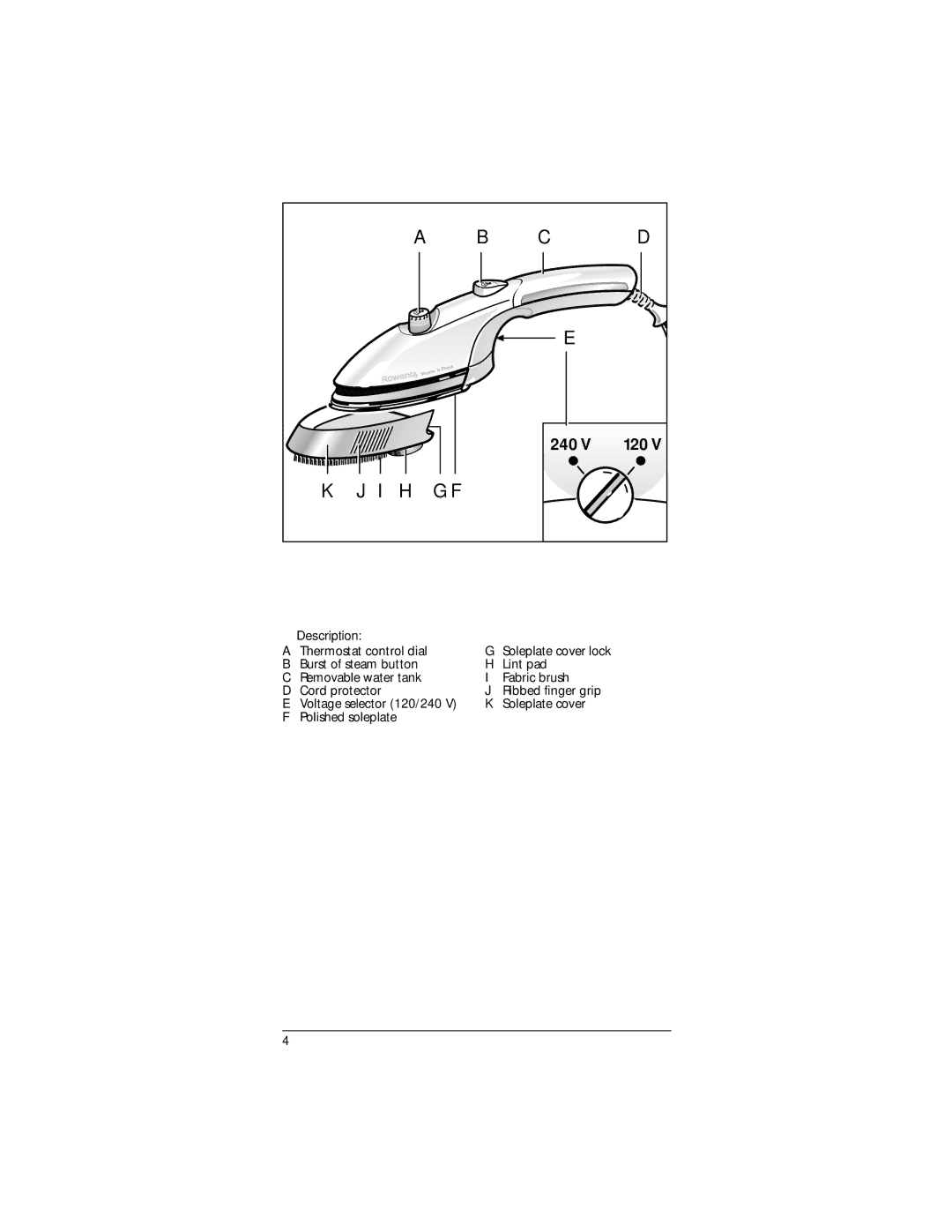 Rowenta Steam 'n Press manual 240, Description 