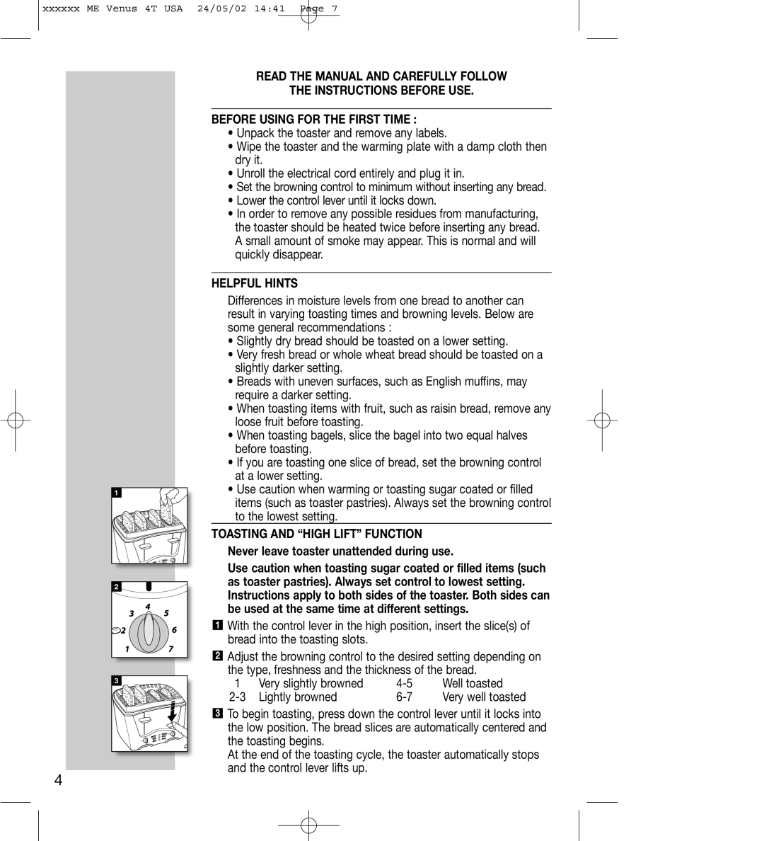 Rowenta TO 91, TO 90 manual Helpful Hints 