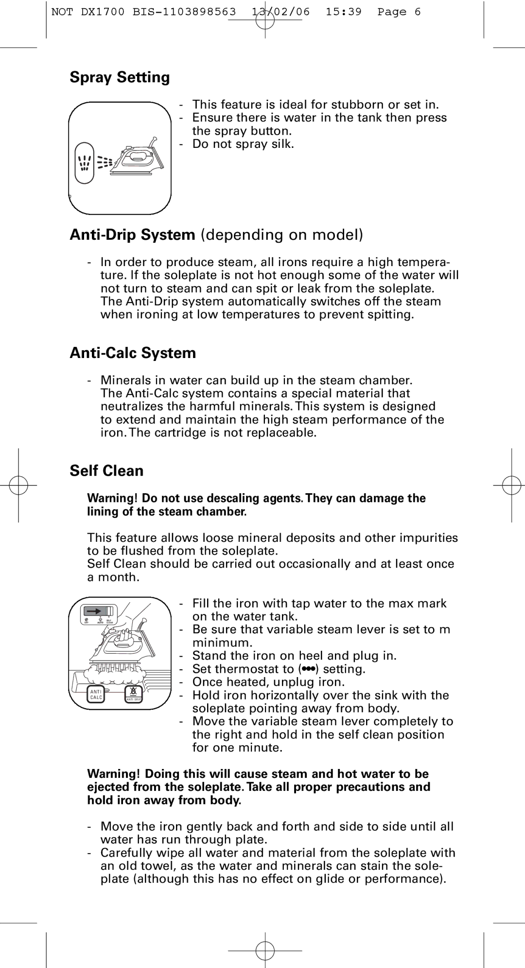 Rowenta Variable steam control iron manual Spray Setting, Anti-Calc System, Self Clean 