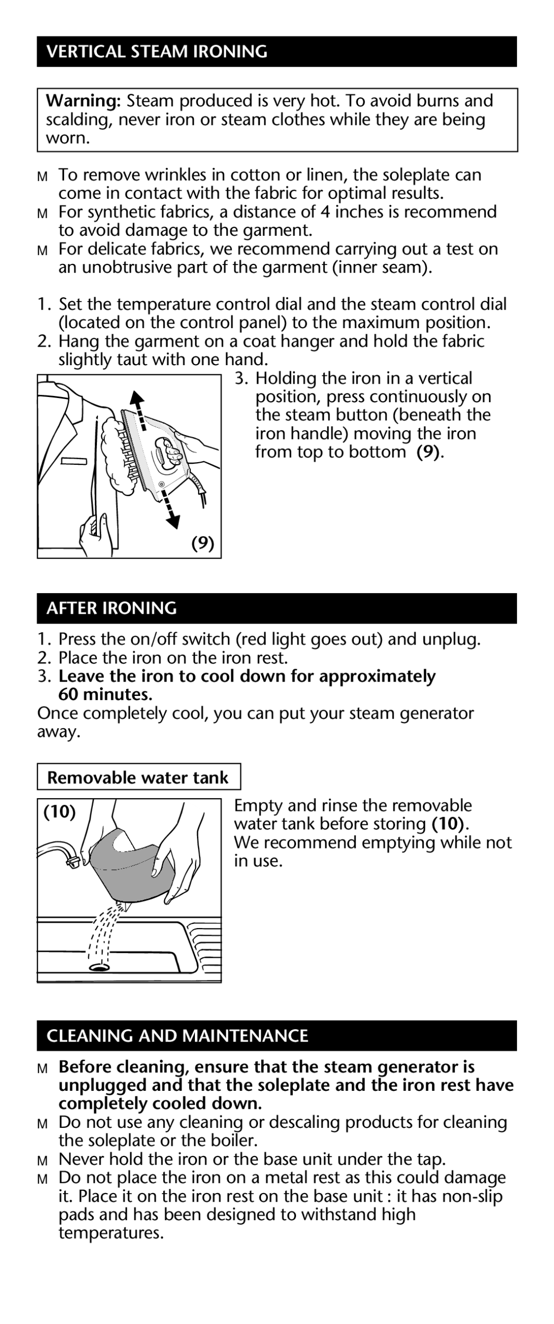 Rowenta Werke manual Vertical Steam Ironing, After Ironing, Leave the iron to cool down for approximately 60 minutes 