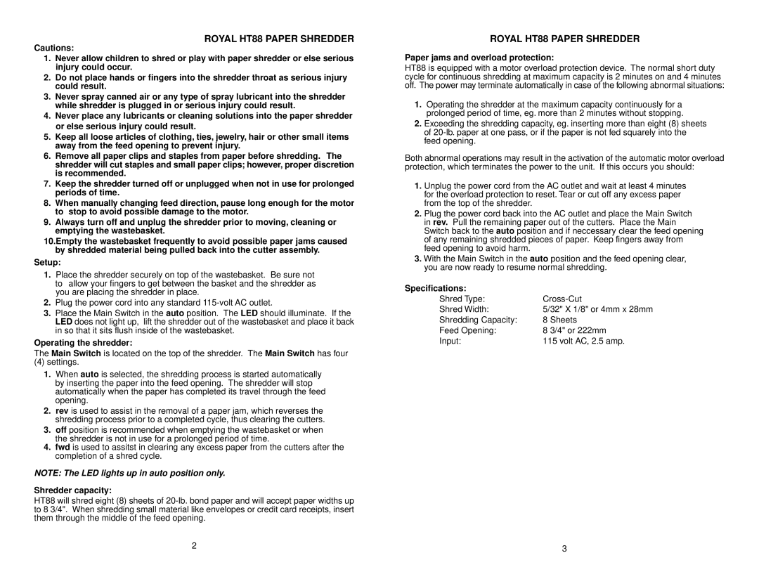 Royal Appliance 112MX operation manual Operating the shredder 