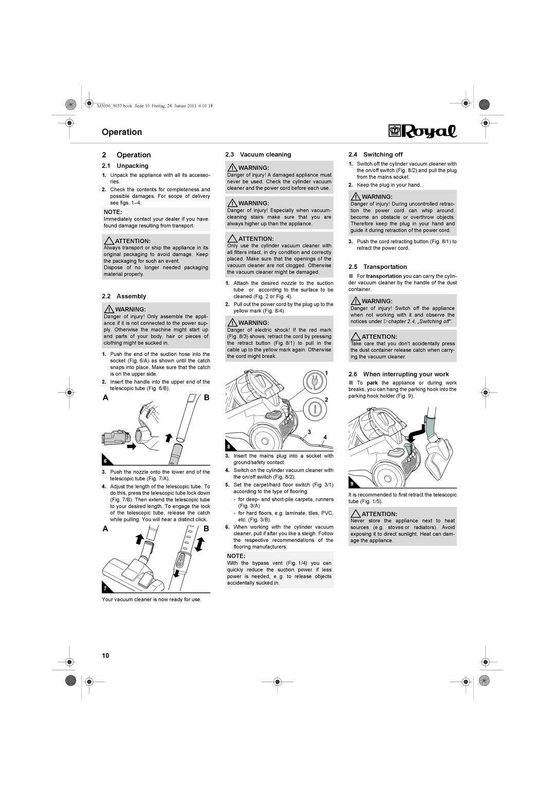 Royal Appliance M5036_5037 manual Operation 