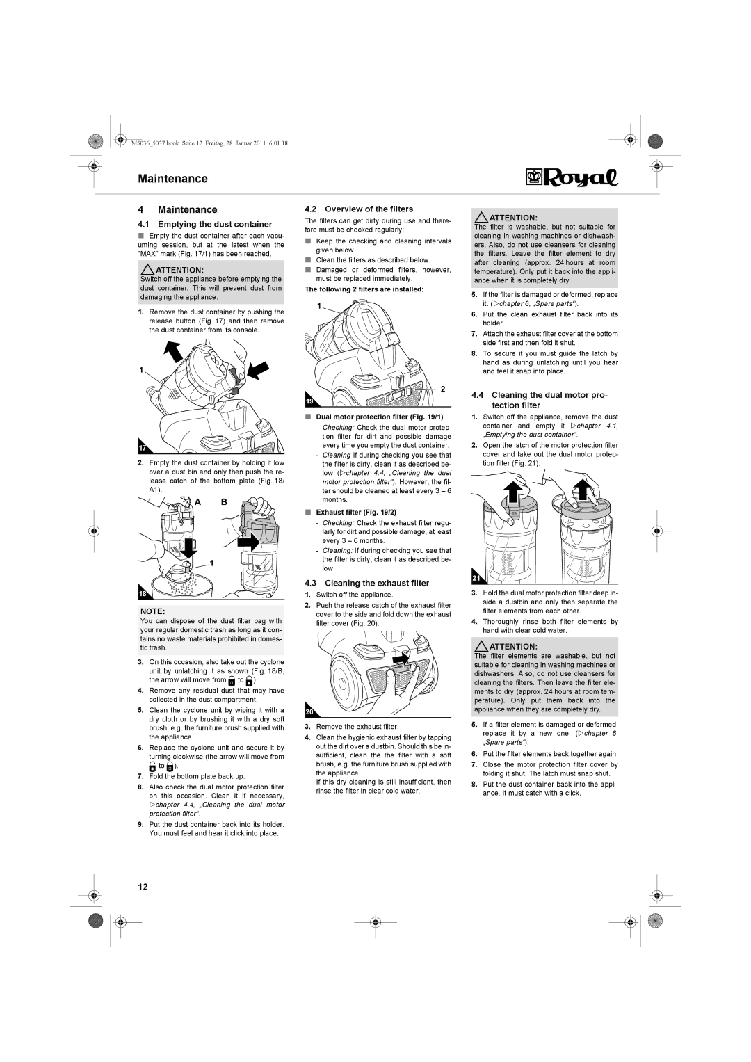 Royal Appliance M5036_5037 manual Maintenance 