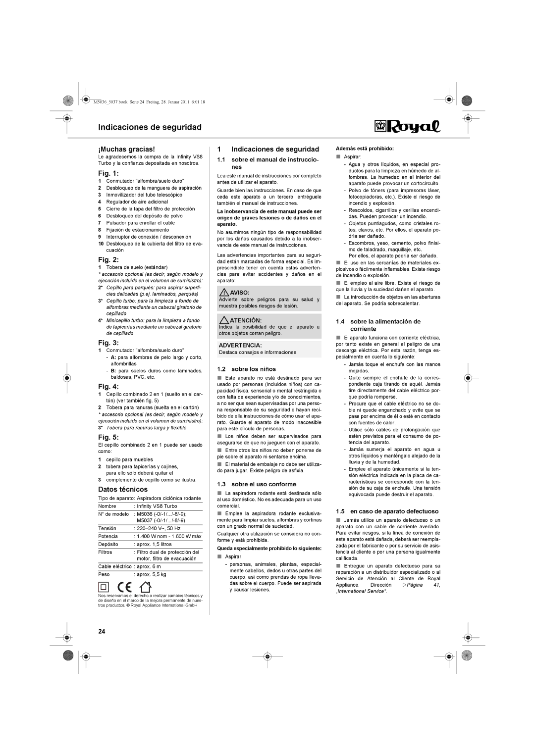 Royal Appliance M5036_5037 manual Indicaciones de seguridad, ¡Muchas gracias, Datos técnicos 