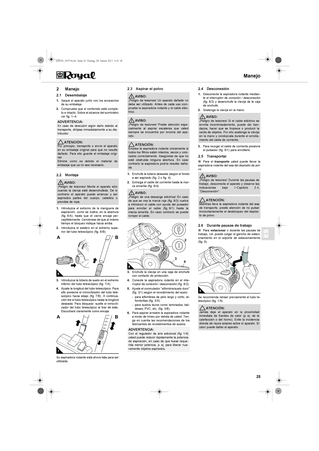 Royal Appliance M5036_5037 manual Manejo 