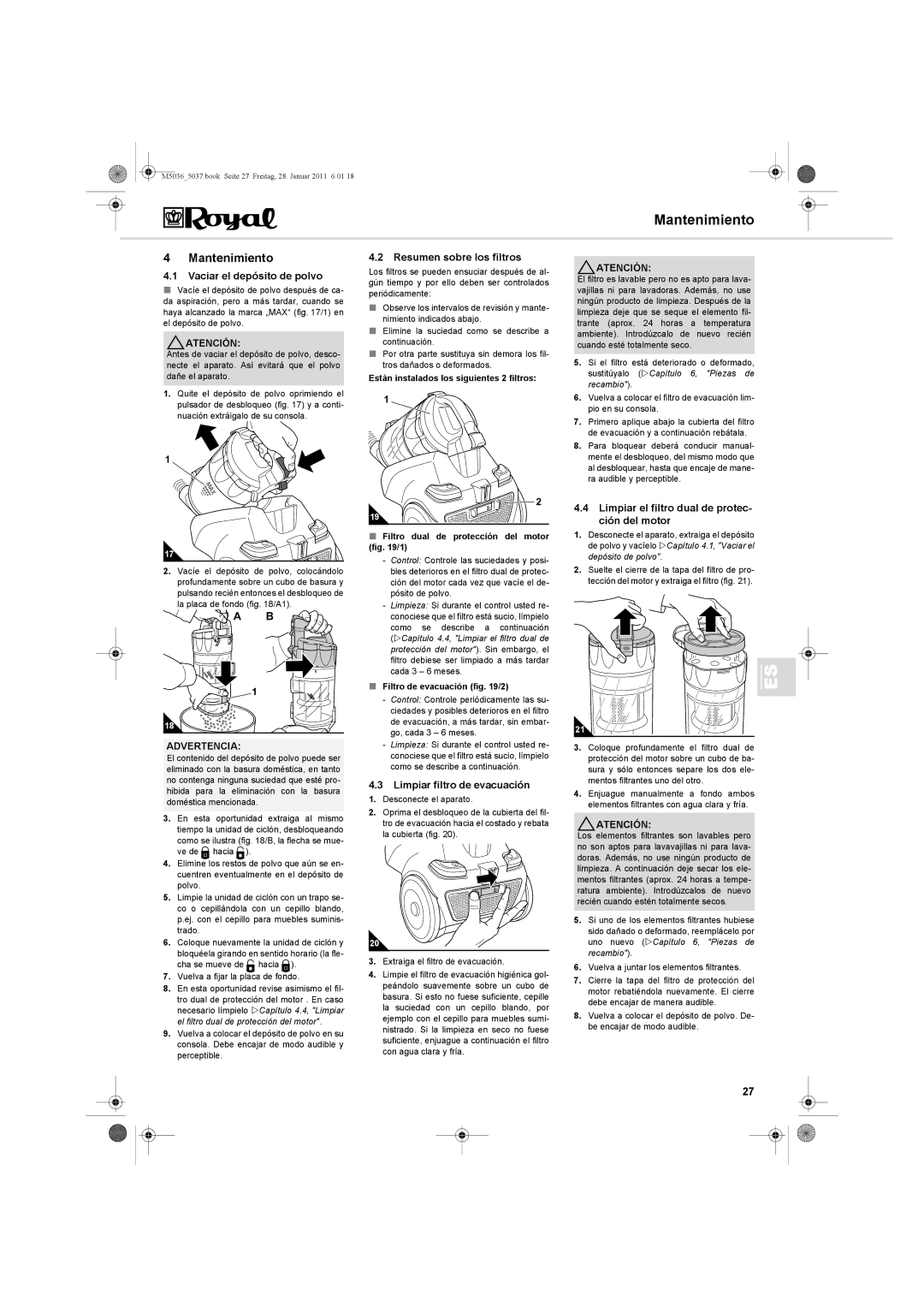 Royal Appliance M5036_5037 manual Mantenimiento 