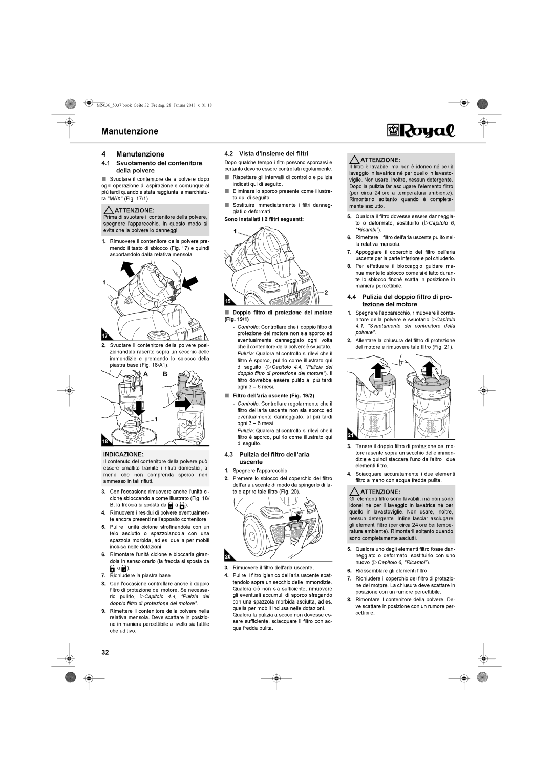 Royal Appliance M5036_5037 manual Manutenzione 