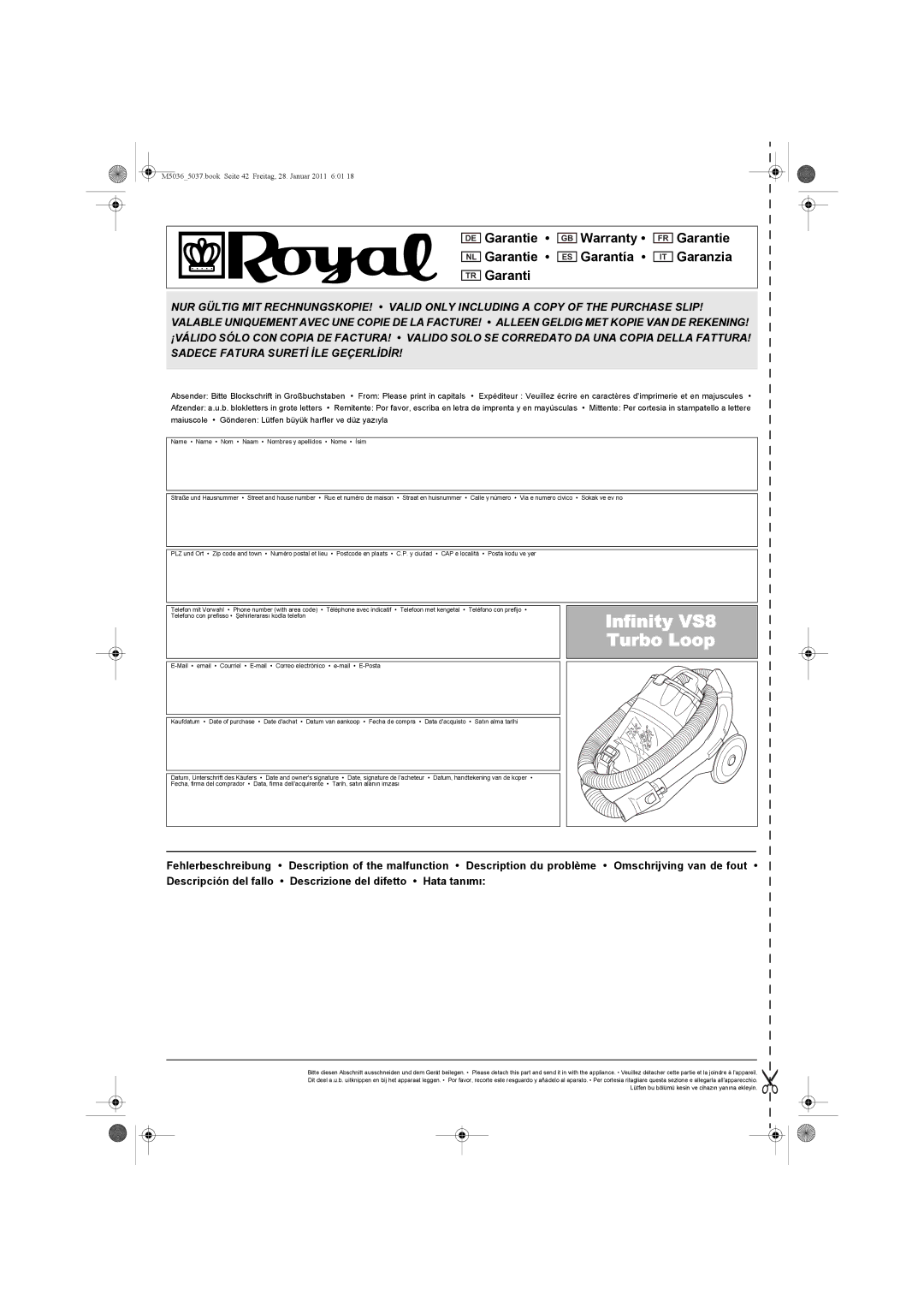 Royal Appliance M5036_5037 manual Garantie Warranty Garantía Garantie Garanzia 