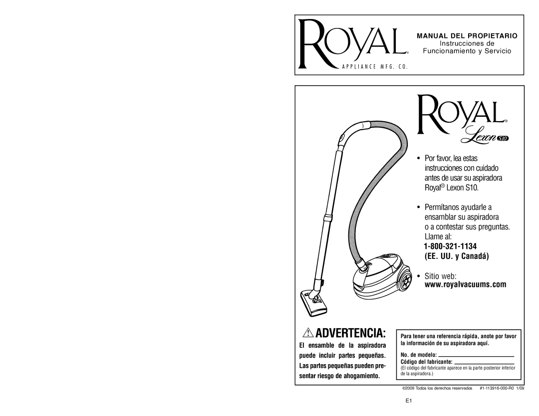 Royal Appliance S10 owner manual Advertencia 