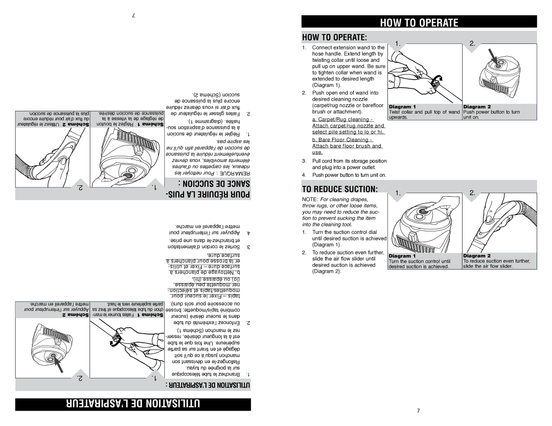 Royal Appliance S10 owner manual HOW to operate, ’ASPIRATEUR DE Utilisation, HOW to Operate 