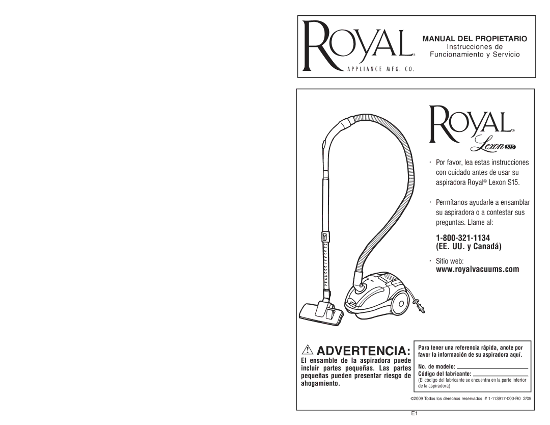 Royal Appliance S15 owner manual Advertencia, Manual DEL Propietario 