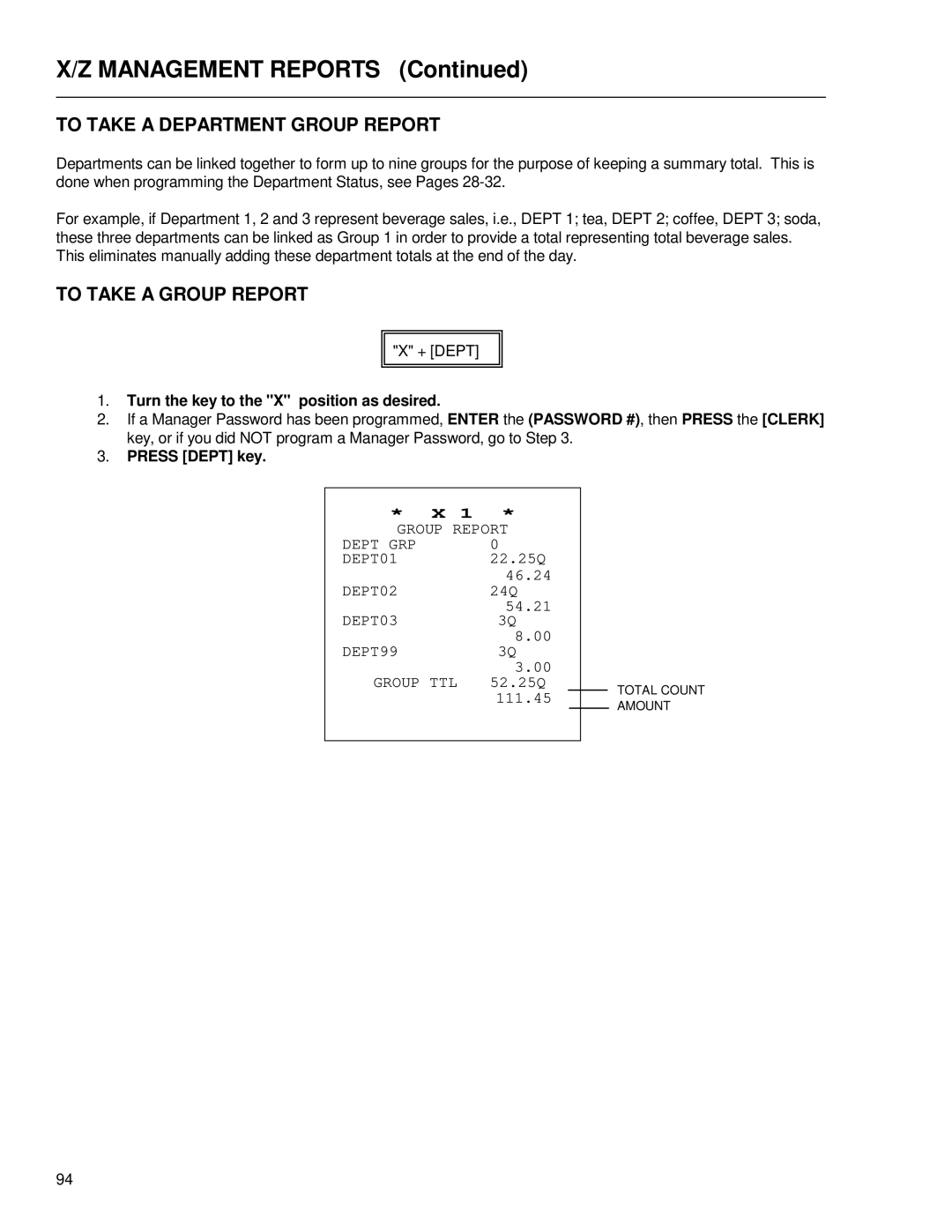 Royal Consumer Information Products ALPHA9155SC To Take a Department Group Report, To Take a Group Report, Press Dept key 