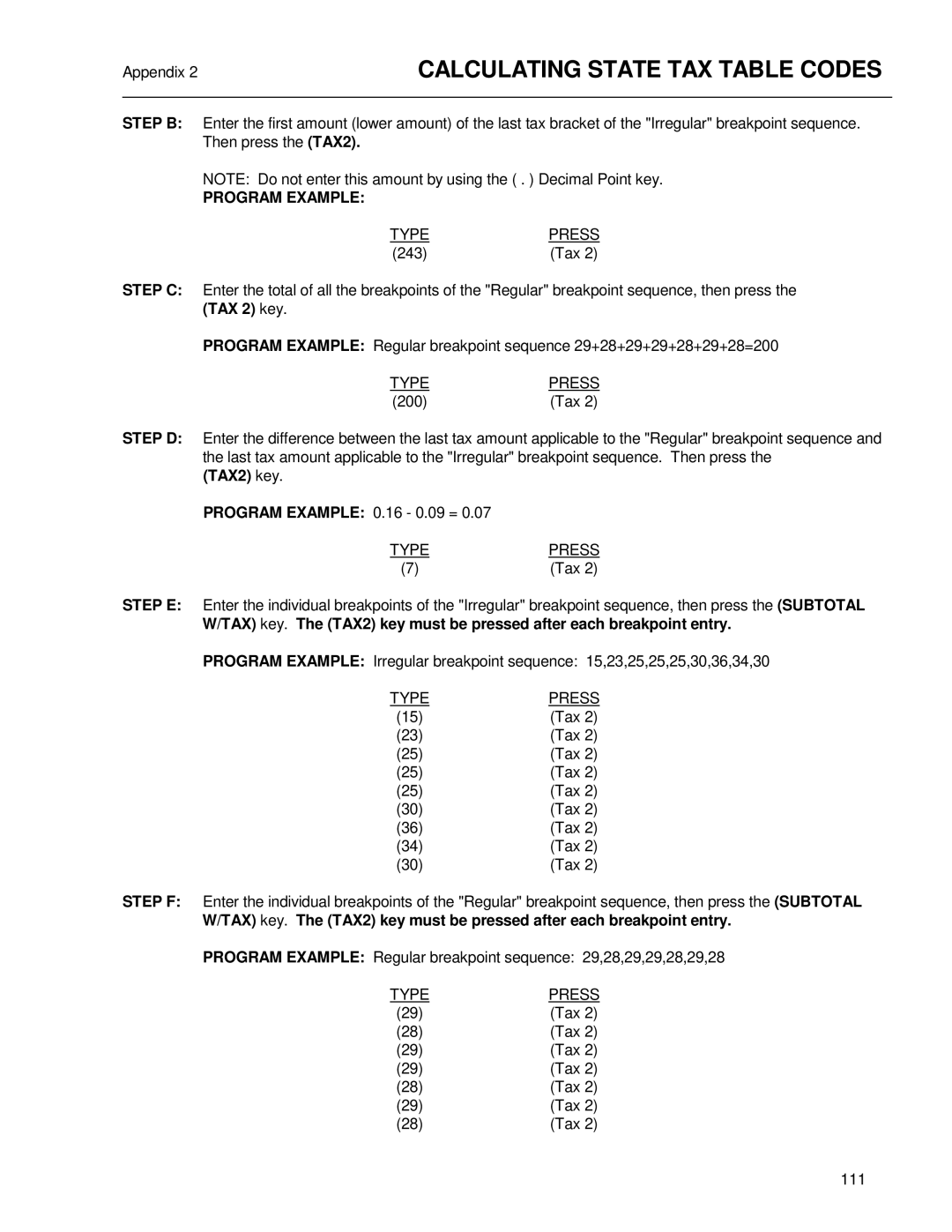 Royal Consumer Information Products ALPHA9155SC manual Program Example, TAX2 key 