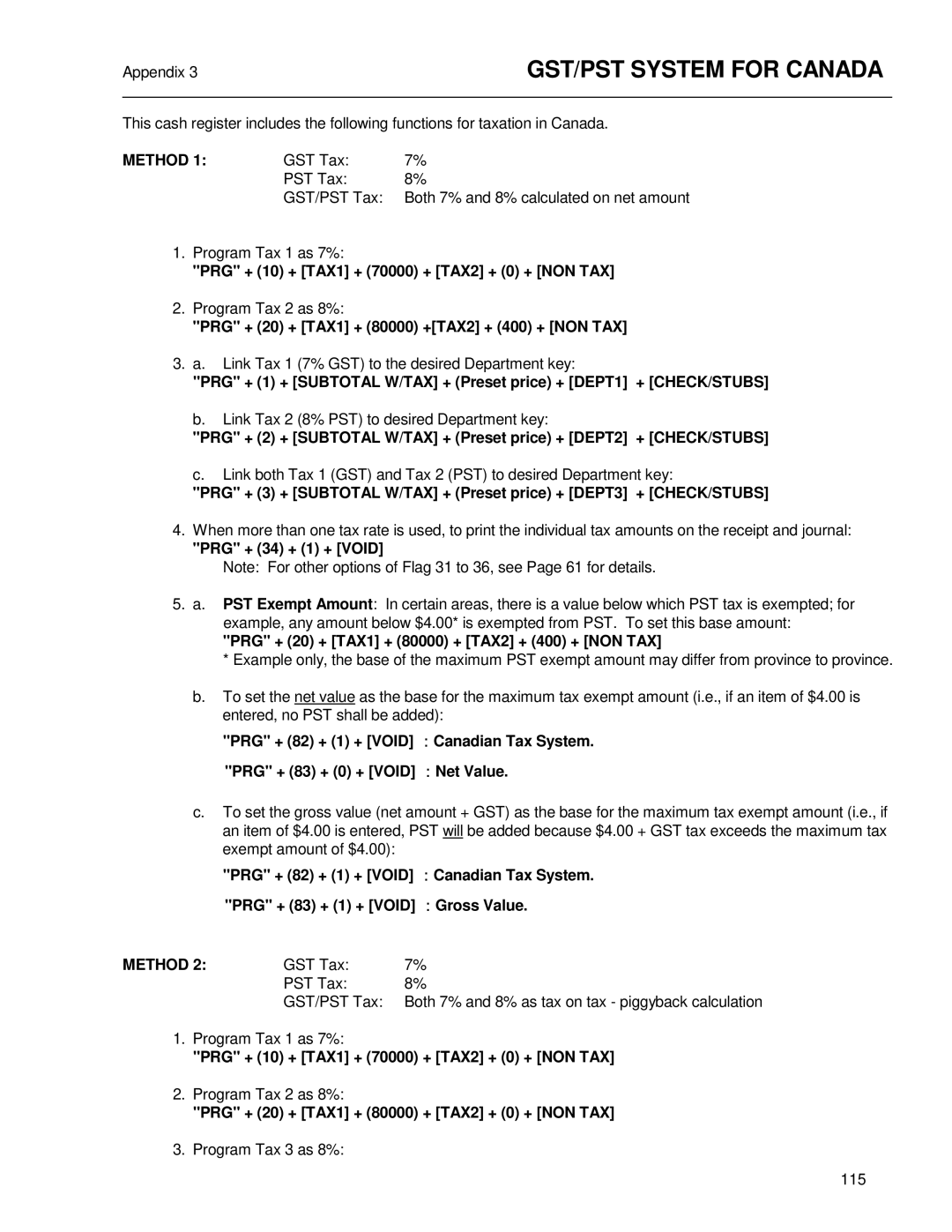 Royal Consumer Information Products ALPHA9155SC manual GST/PST System for Canada, Method 