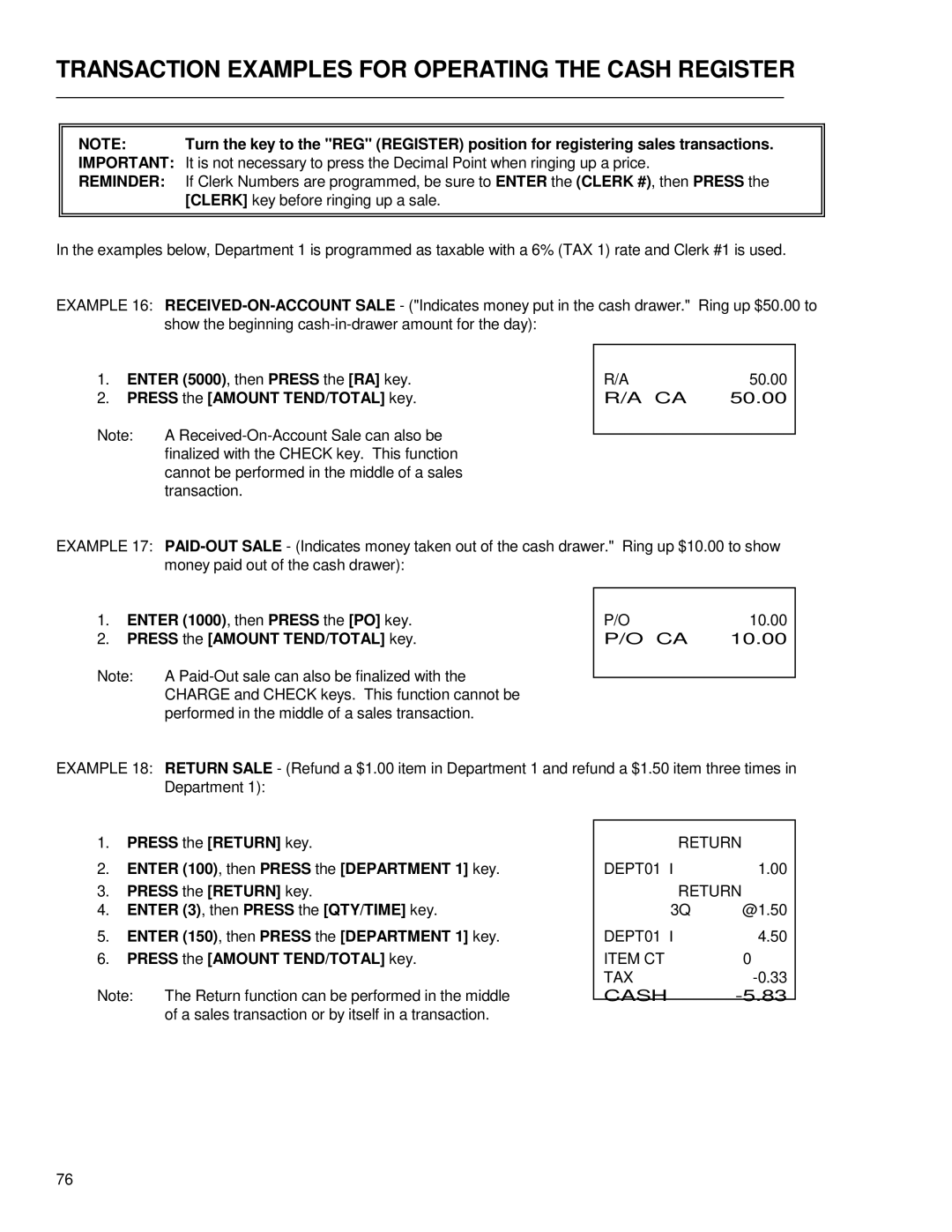 Royal Consumer Information Products ALPHA9155SC manual Reminder, Clerk key before ringing up a sale 