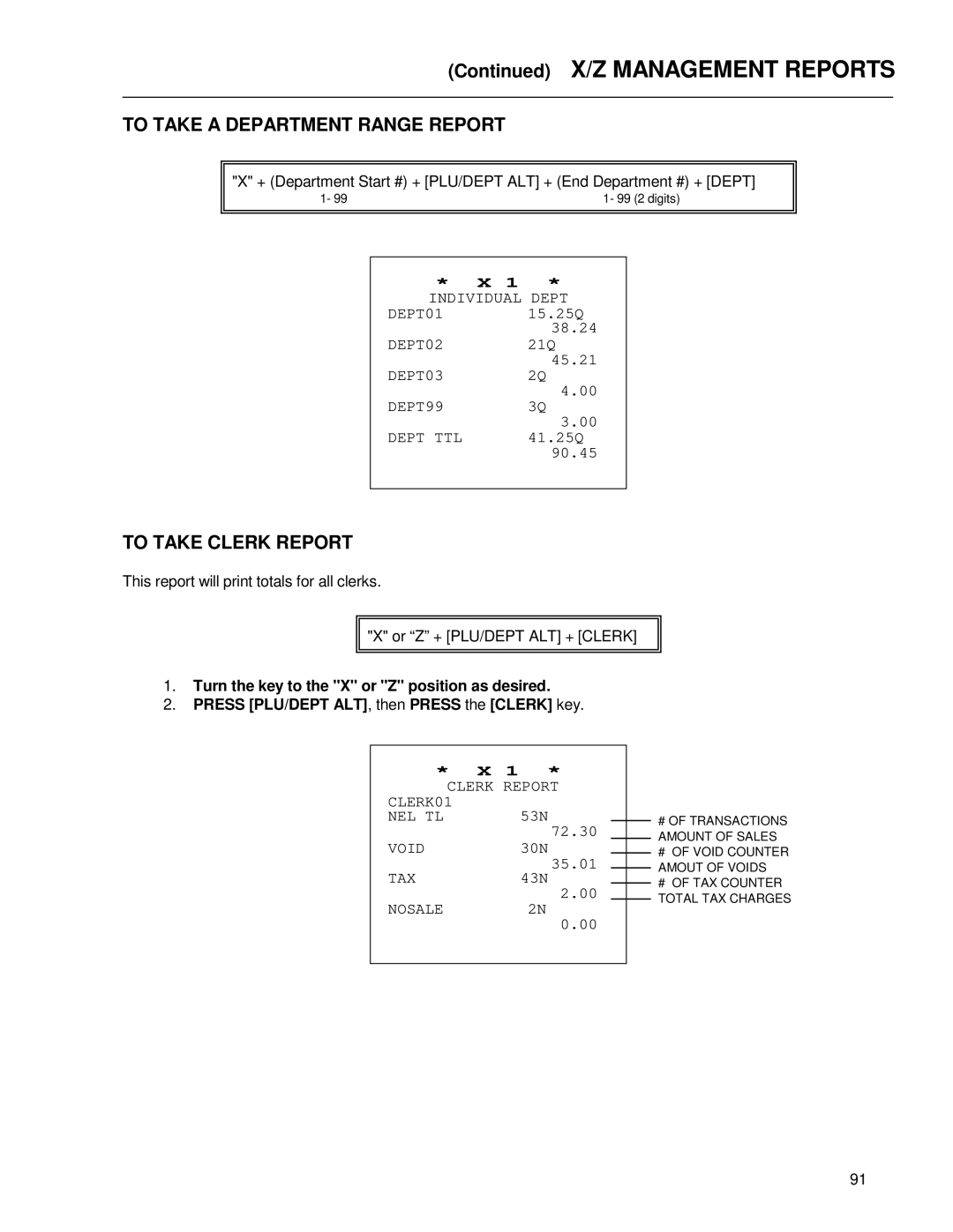 Royal Consumer Information Products ALPHA9155SC manual To Take a Department Range Report, To Take Clerk Report 