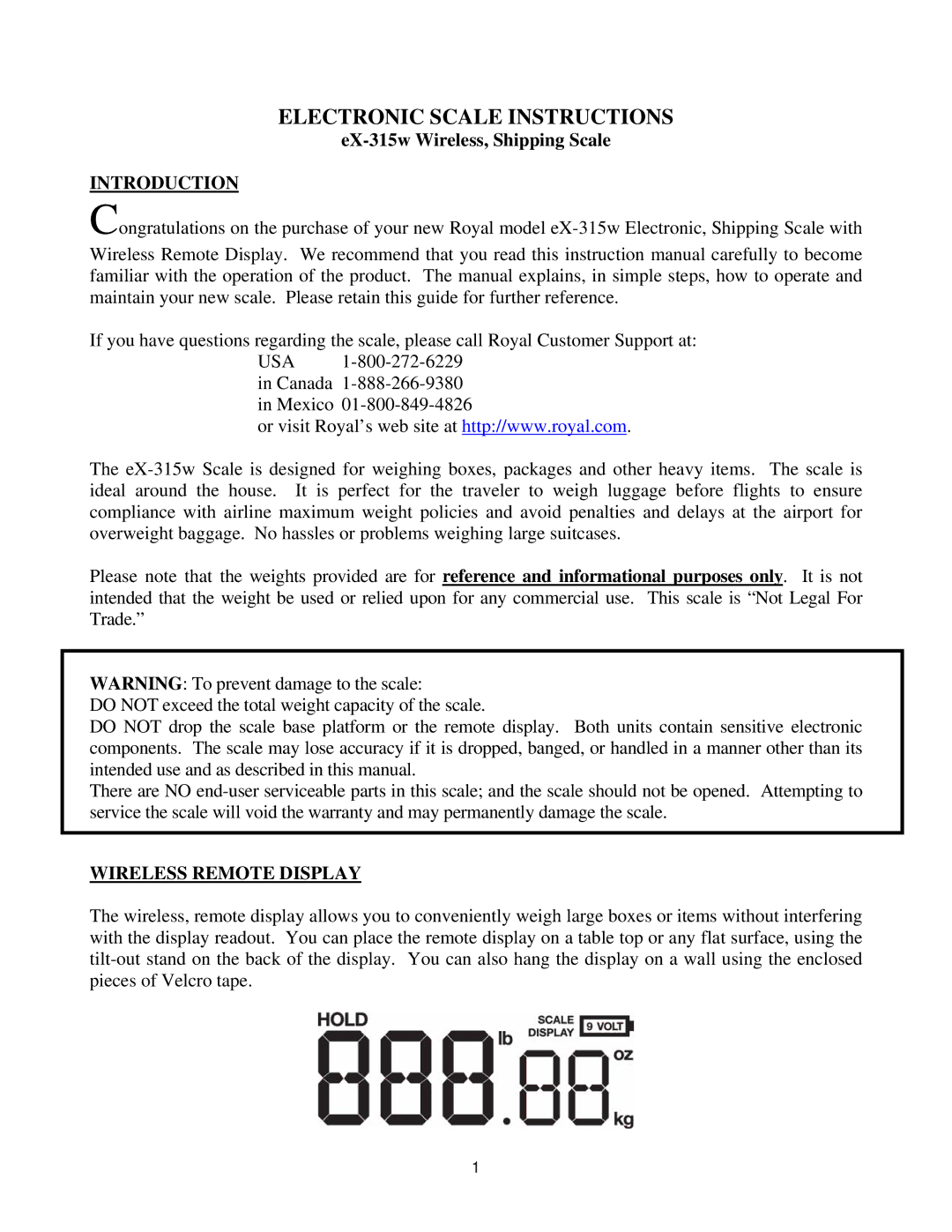 Royal Consumer Information Products eX-315w instruction manual Electronic Scale Instructions, Introduction 