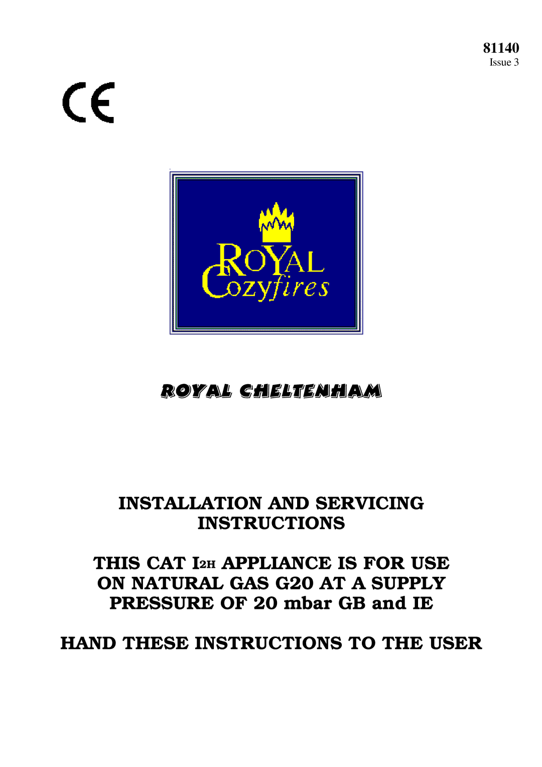 Royal Consumer Information Products G20 manual Installation and Servicing Instructions 