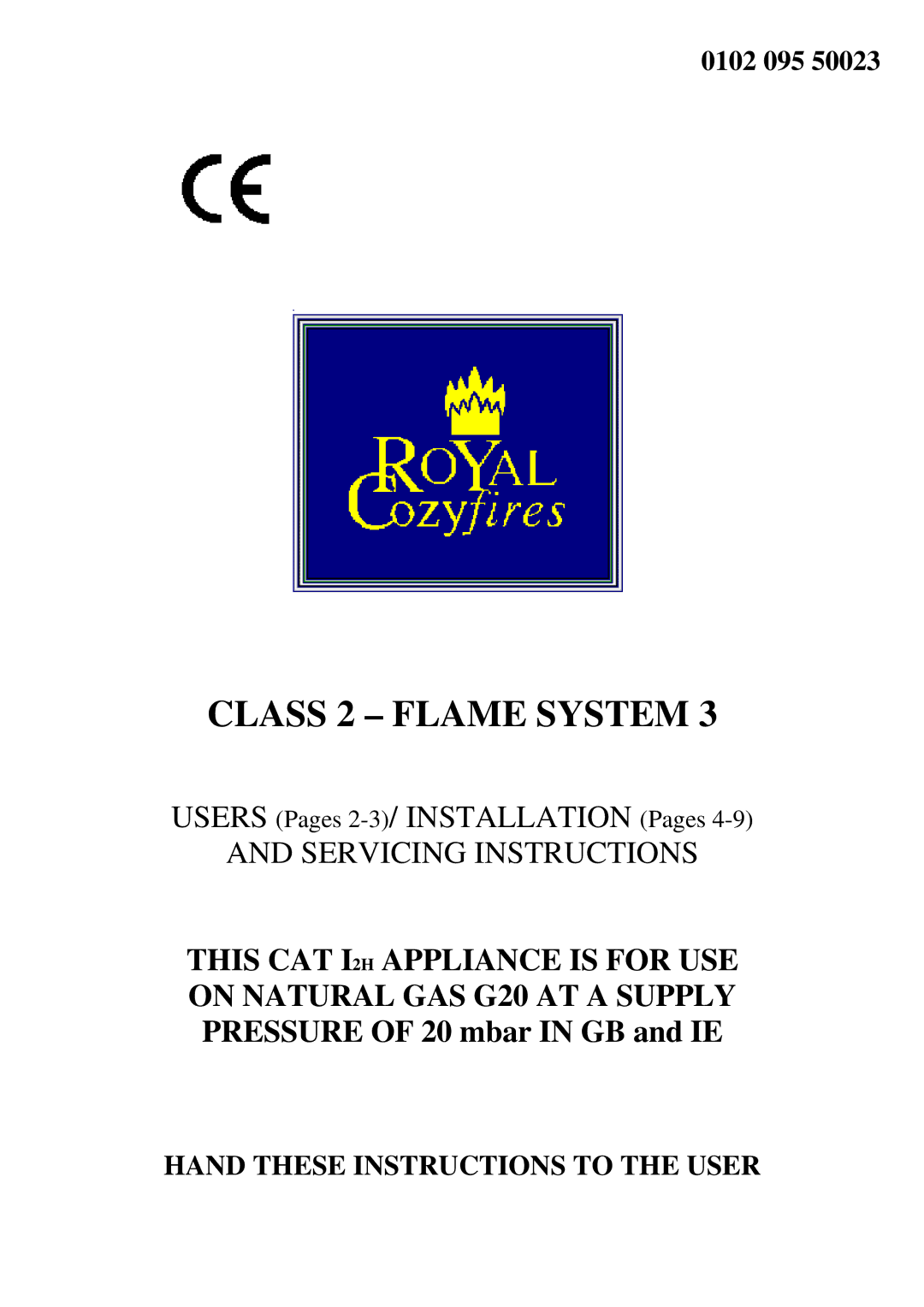 Royal Consumer Information Products Gas Fire manual Class 2 Flame System 