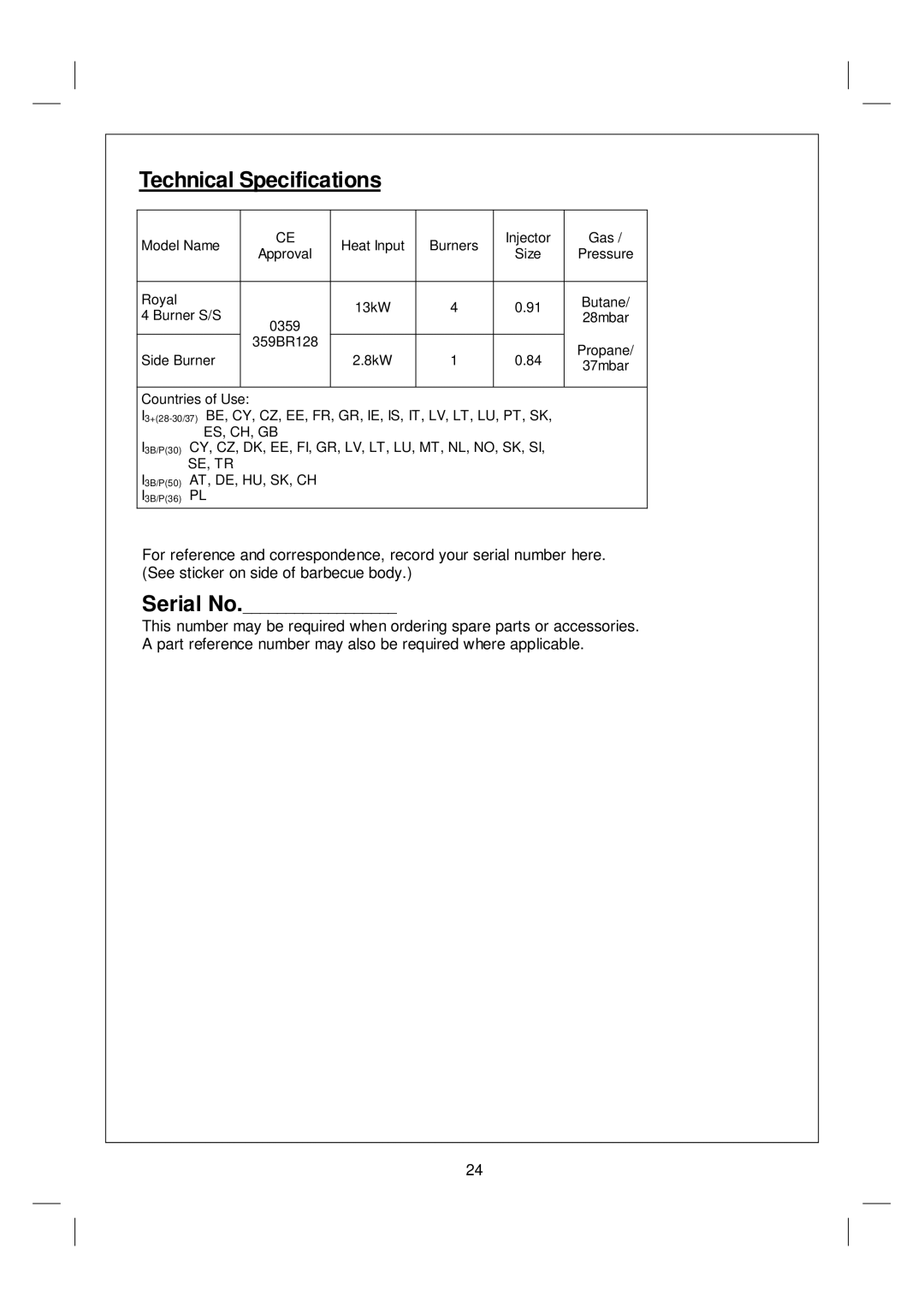 Royal Leisure 359 warranty Technical Specifications 