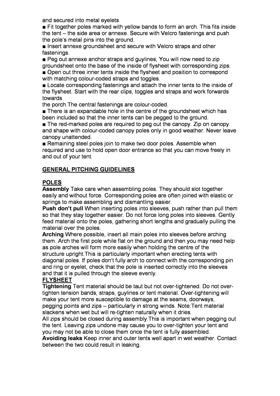 Royal Leisure 6 XL ZG manual General Pitching Guidelines Poles, Flysheet 
