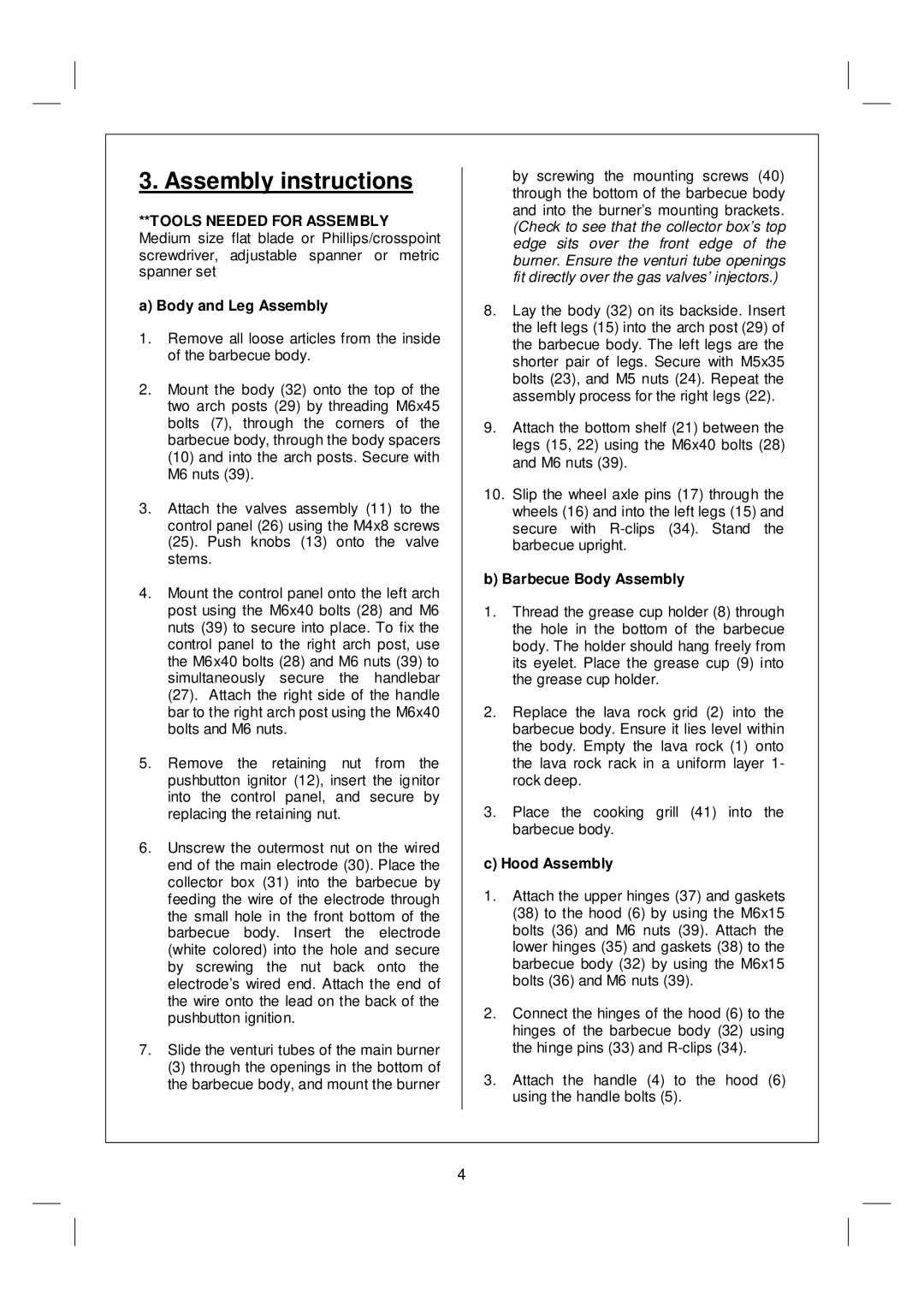 Royal Pacific 353794 manual Assembly instructions, Barbecue Body Assembly, Hood Assembly 