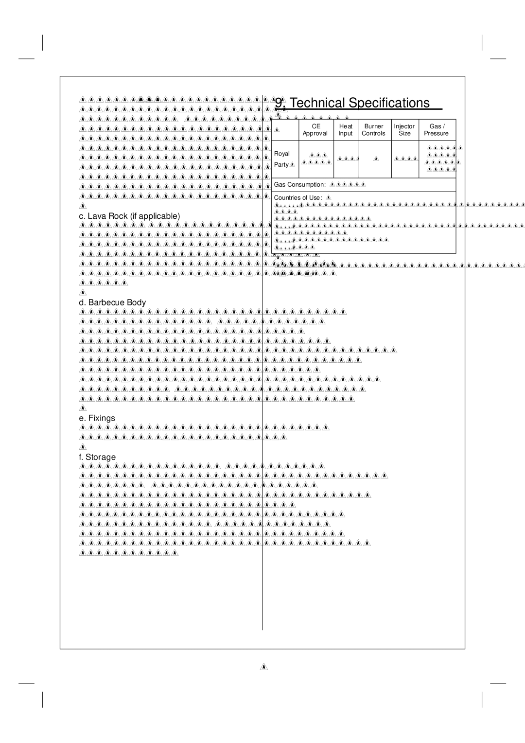 Royal Pacific 353794 manual Technical Specifications, Lava Rock if applicable, Barbecue Body, Fixings, Storage 