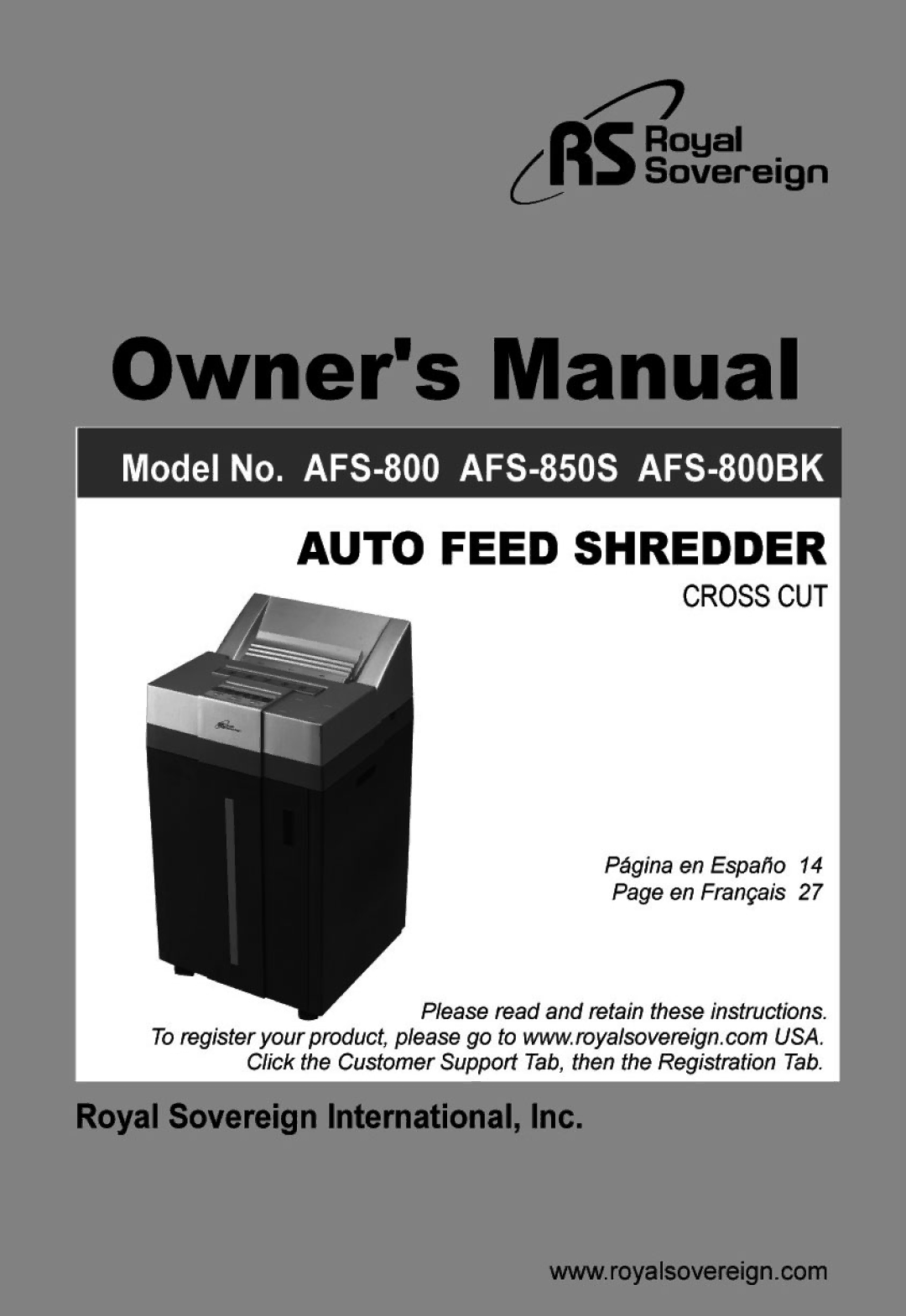 Royal Sovereign AFS-850S, AFS-800BK manual 