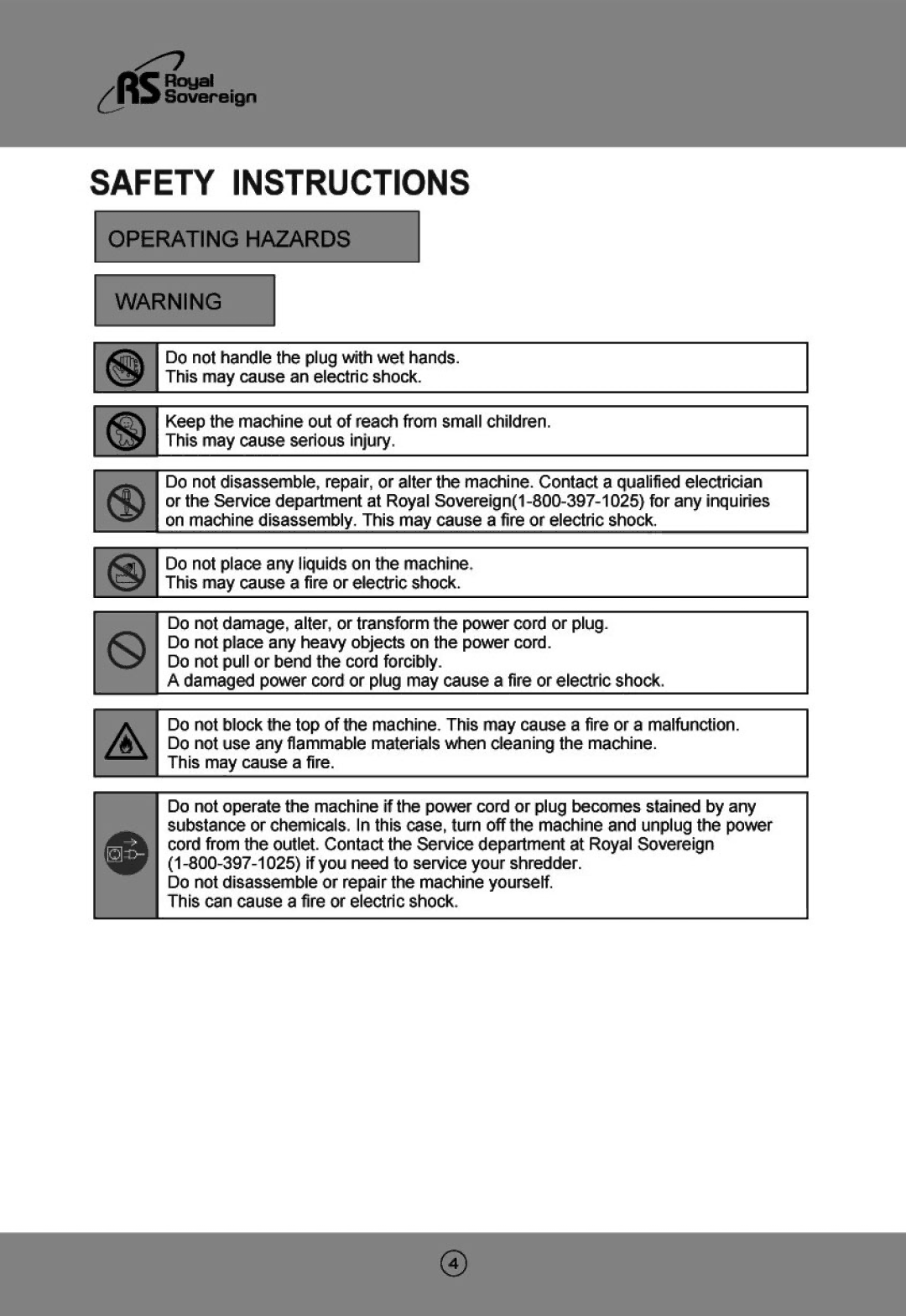 Royal Sovereign AFS-850S, AFS-800BK manual 