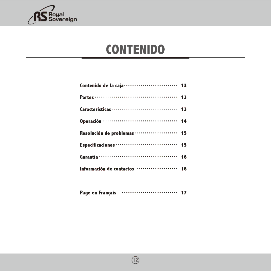 Royal Sovereign APL-330U owner manual Contenido 